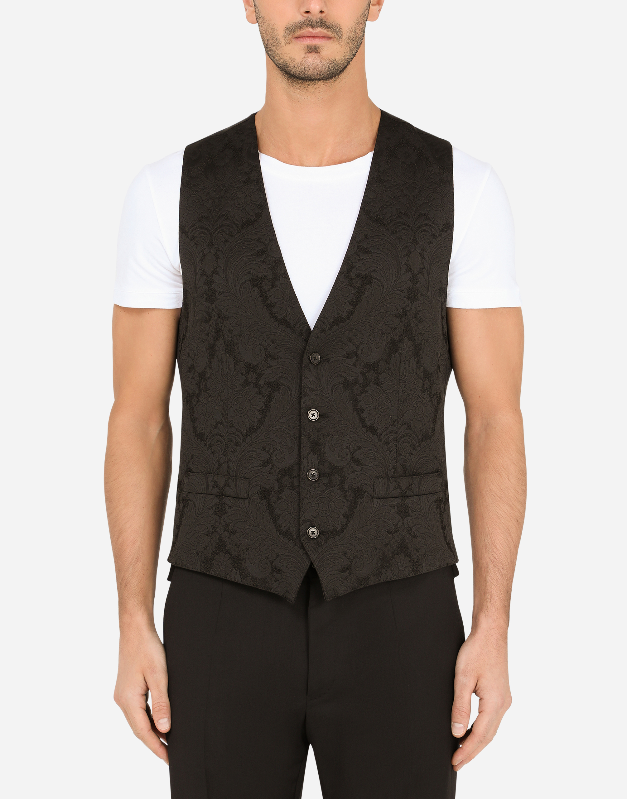 Dolce & Gabbana Floral Jacquard Vest In Black