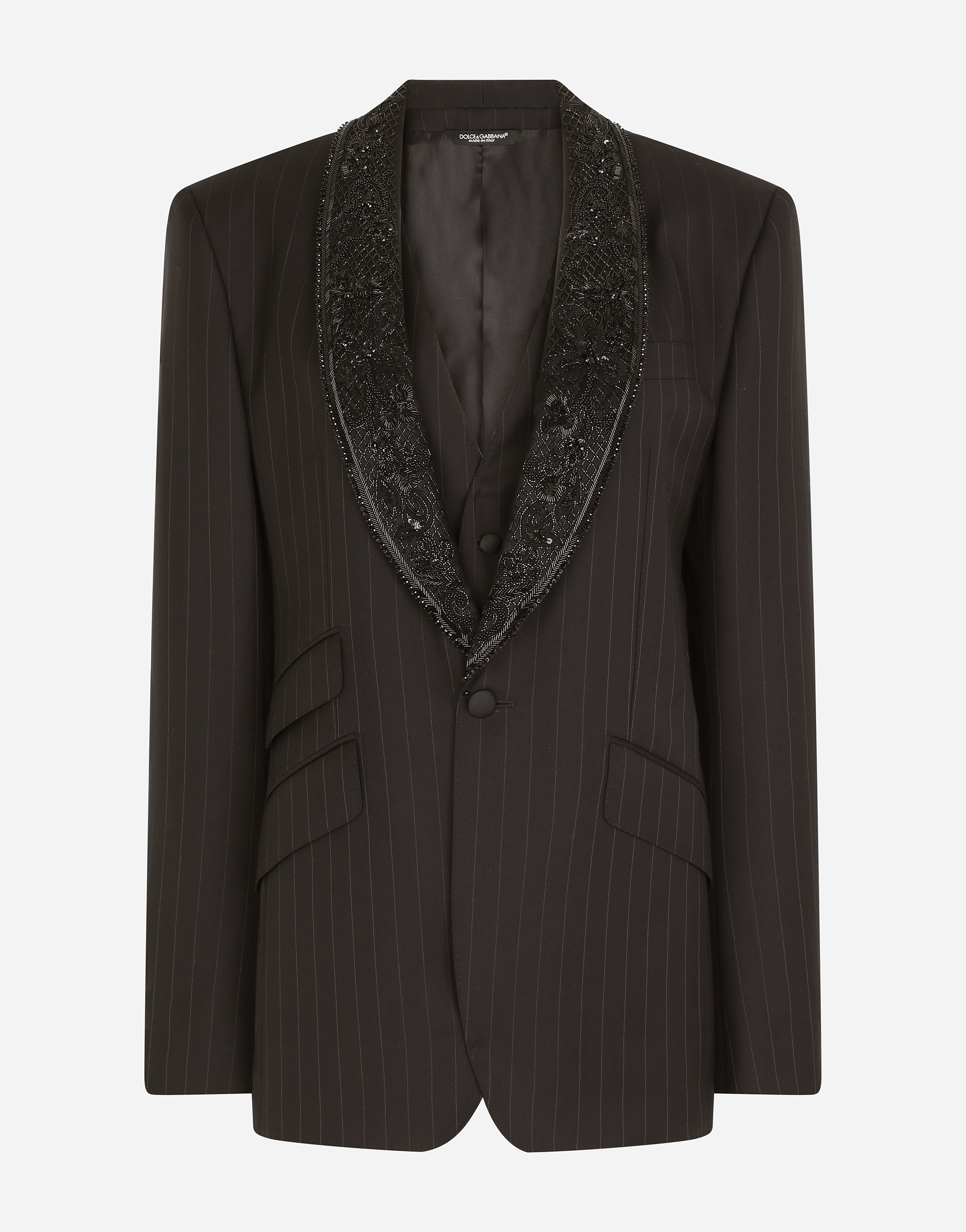 Single-breasted pinstripe jacket with embroidery in Multicolor
