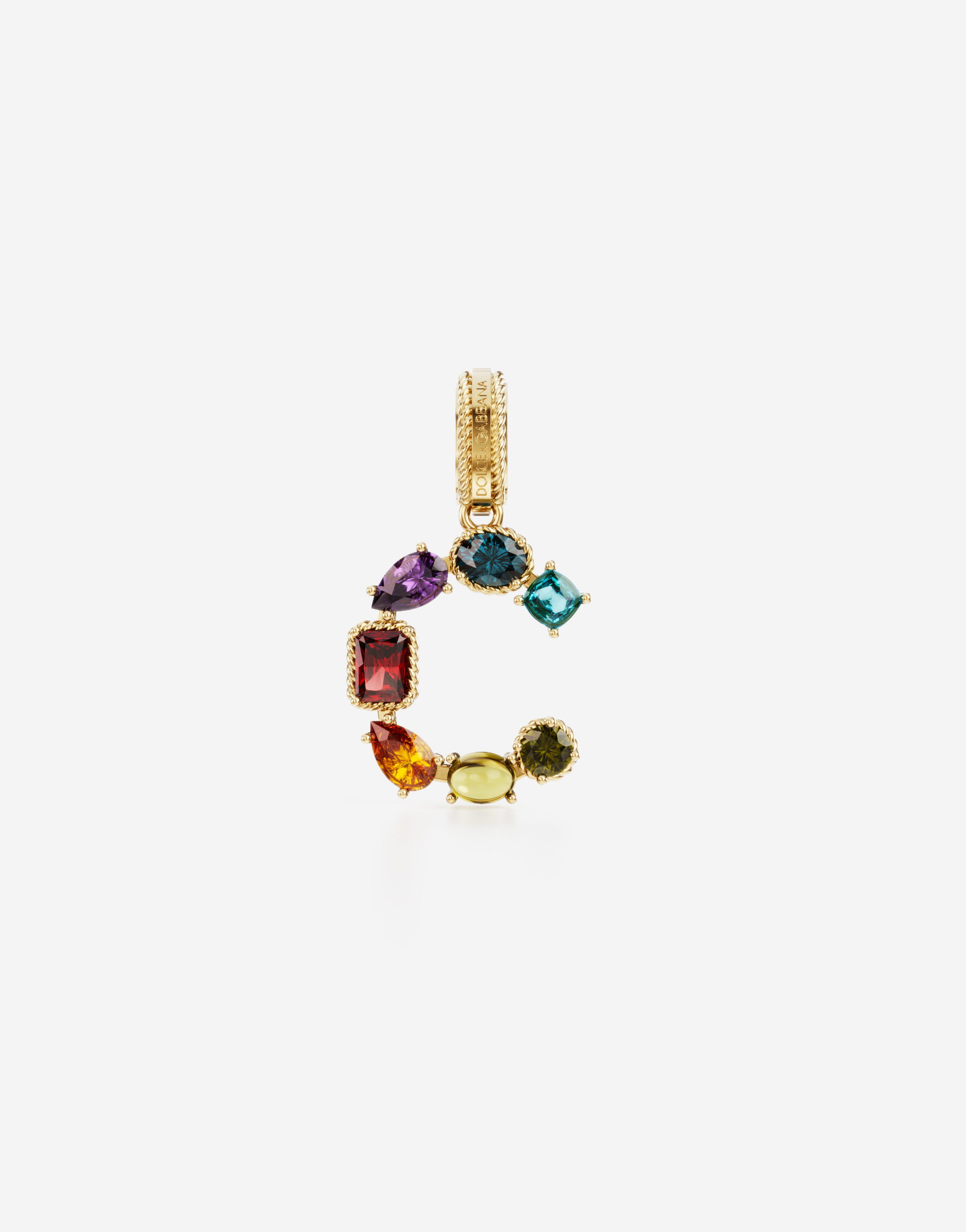 Rainbow alphabet C 18 kt yellow gold charm with multicolor fine gems in Gold