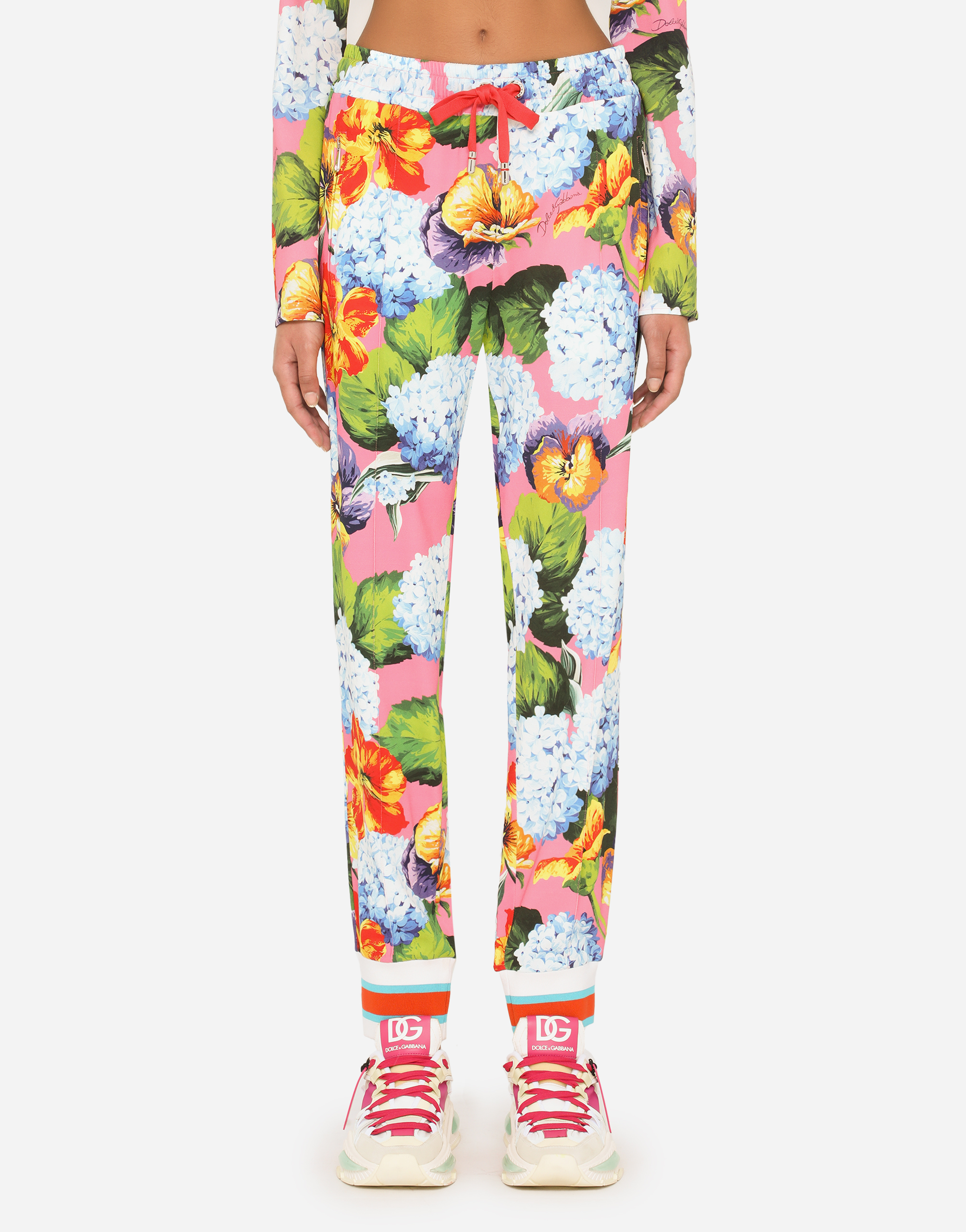 Hydrangea-print cady jogging pants in Multicolor