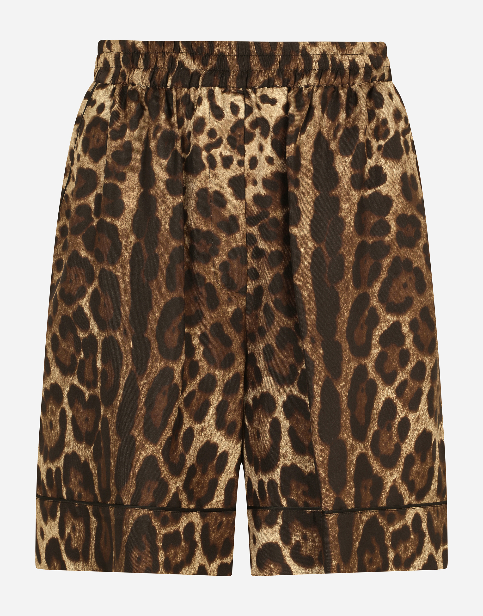 Leopard-print twill shorts with piping in Multicolor