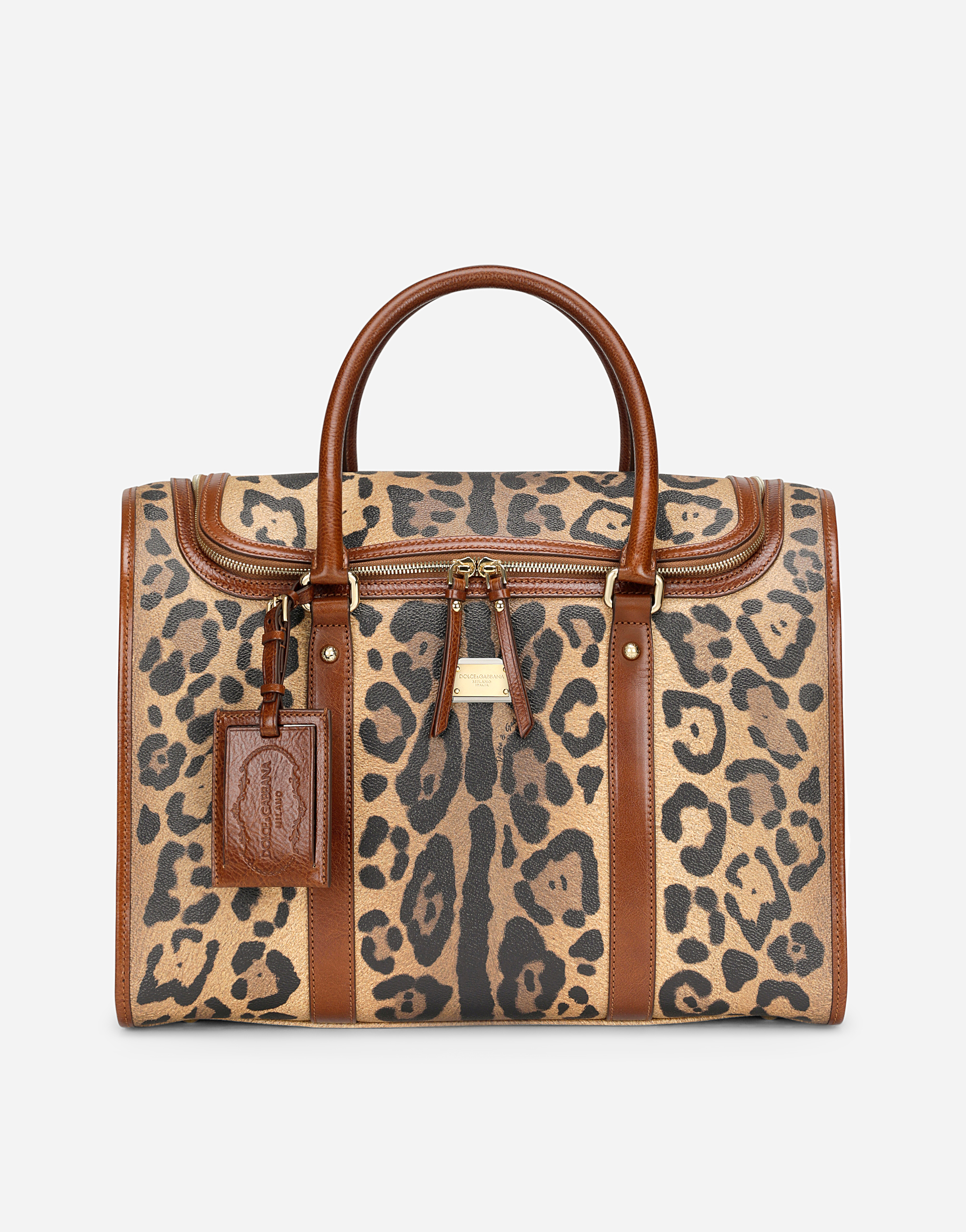 Small pet carrier bag in leopard-print Crespo with branded plate in Multicolor