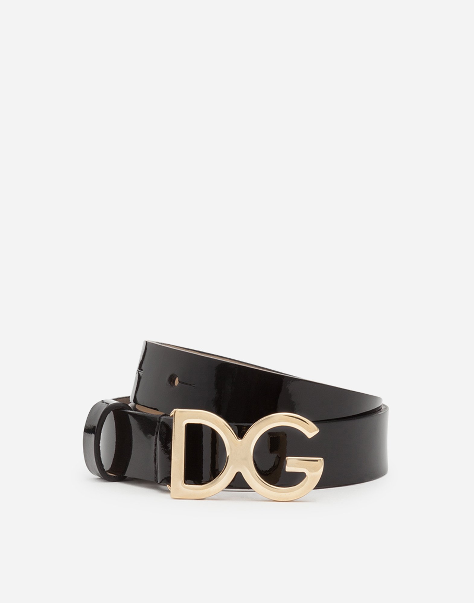 Patent leather belt with DG buckle in Black