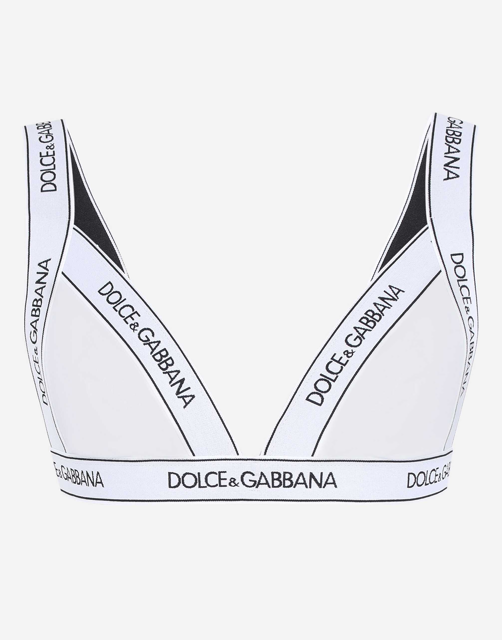 Jersey triangle bra with branded elastic trims in White