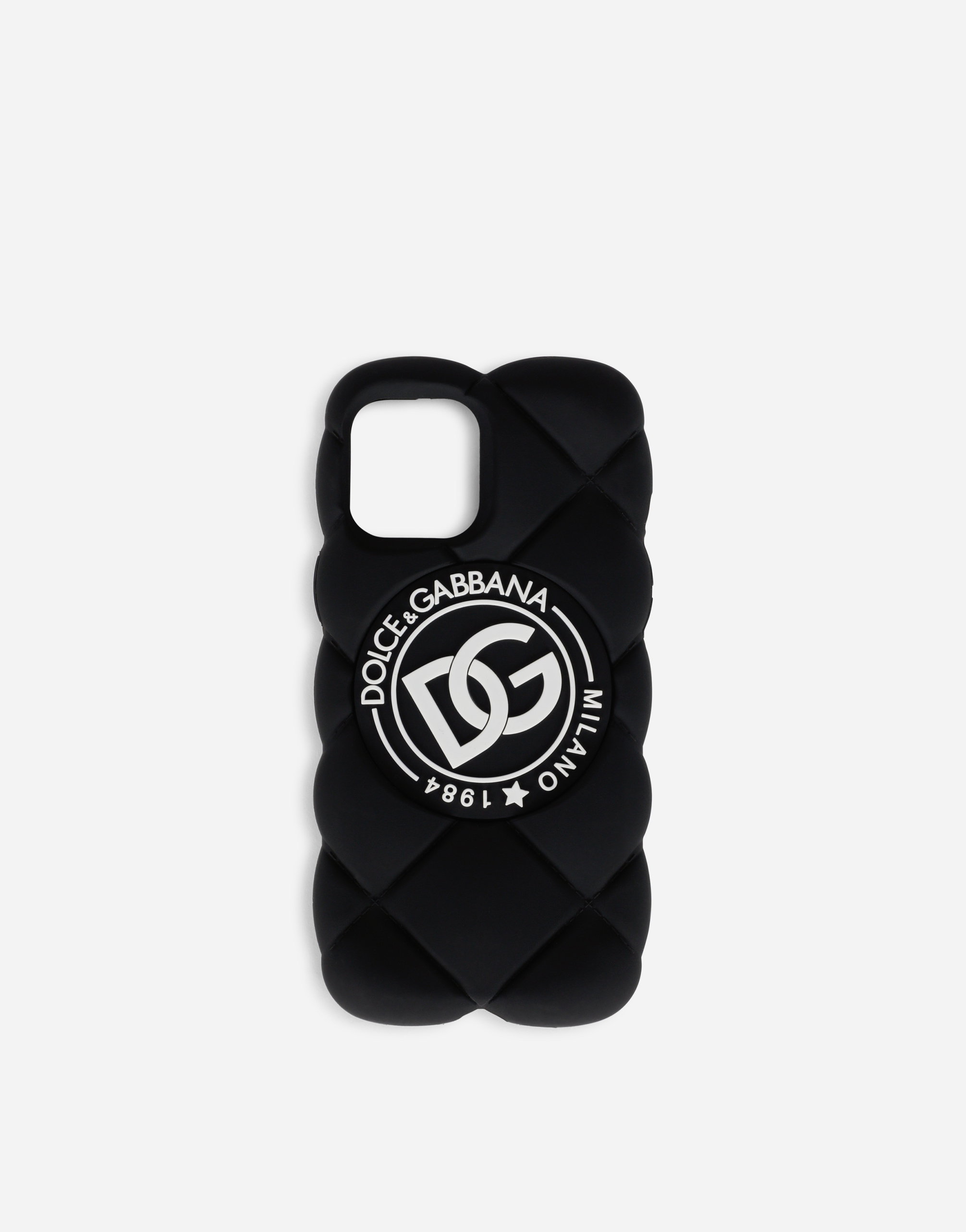 Quilted-effect rubber iPhone 12 Pro Max cover with DG logo in Black