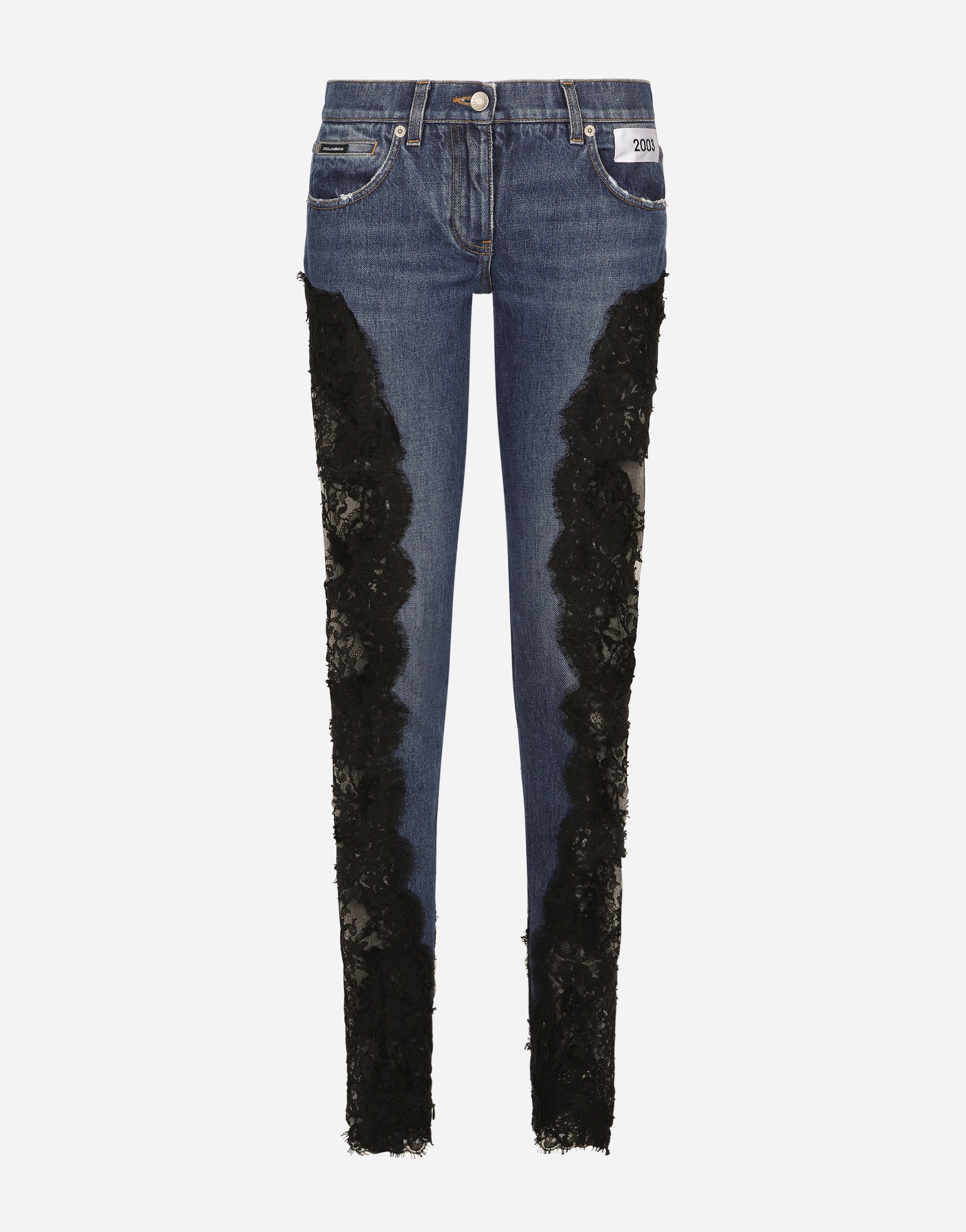 Dolce & Gabbana Denim Jeans With Lace Inlay In Multicolor