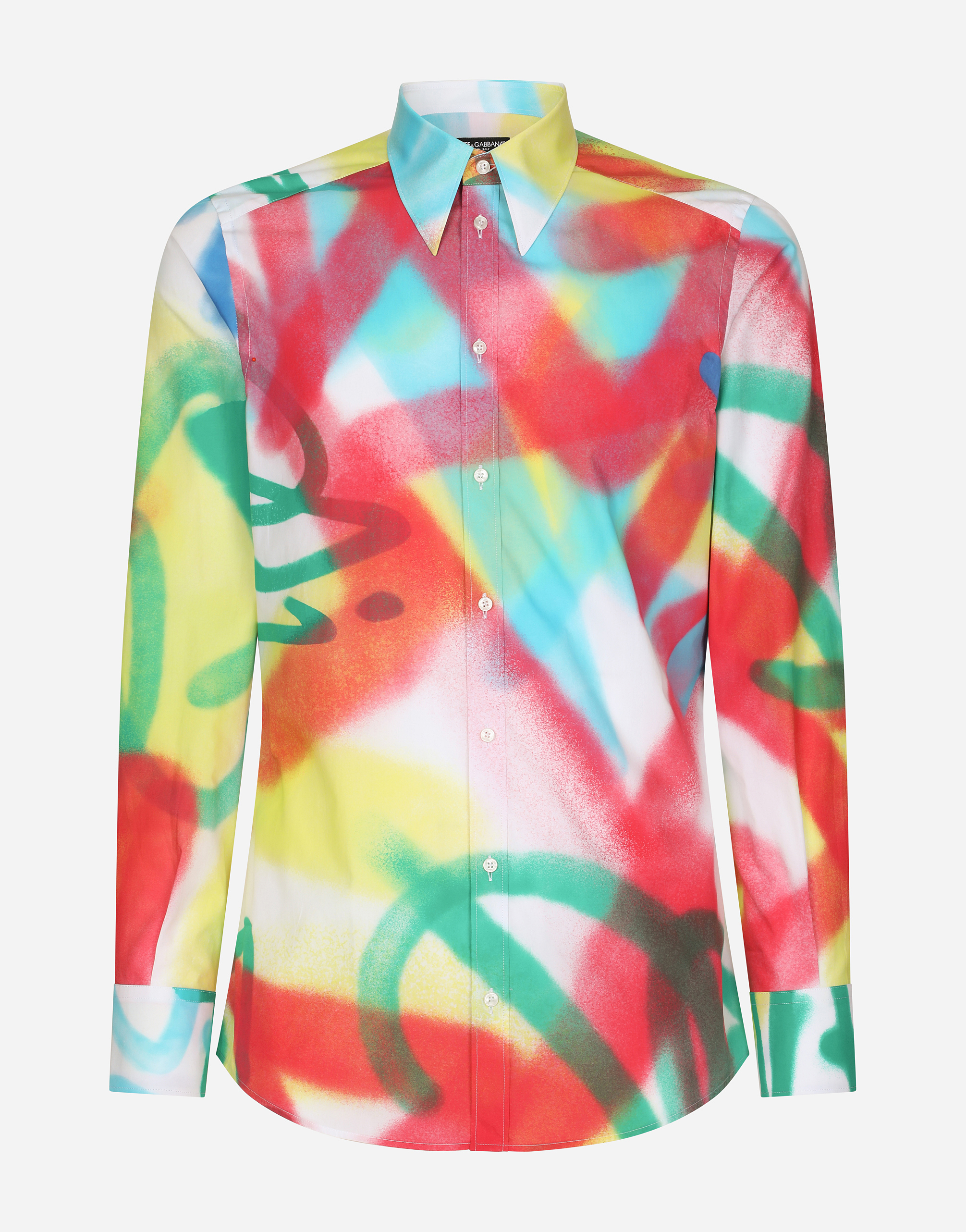 Cotton Martini-fit shirt with spray-paint graffiti print in Multicolor