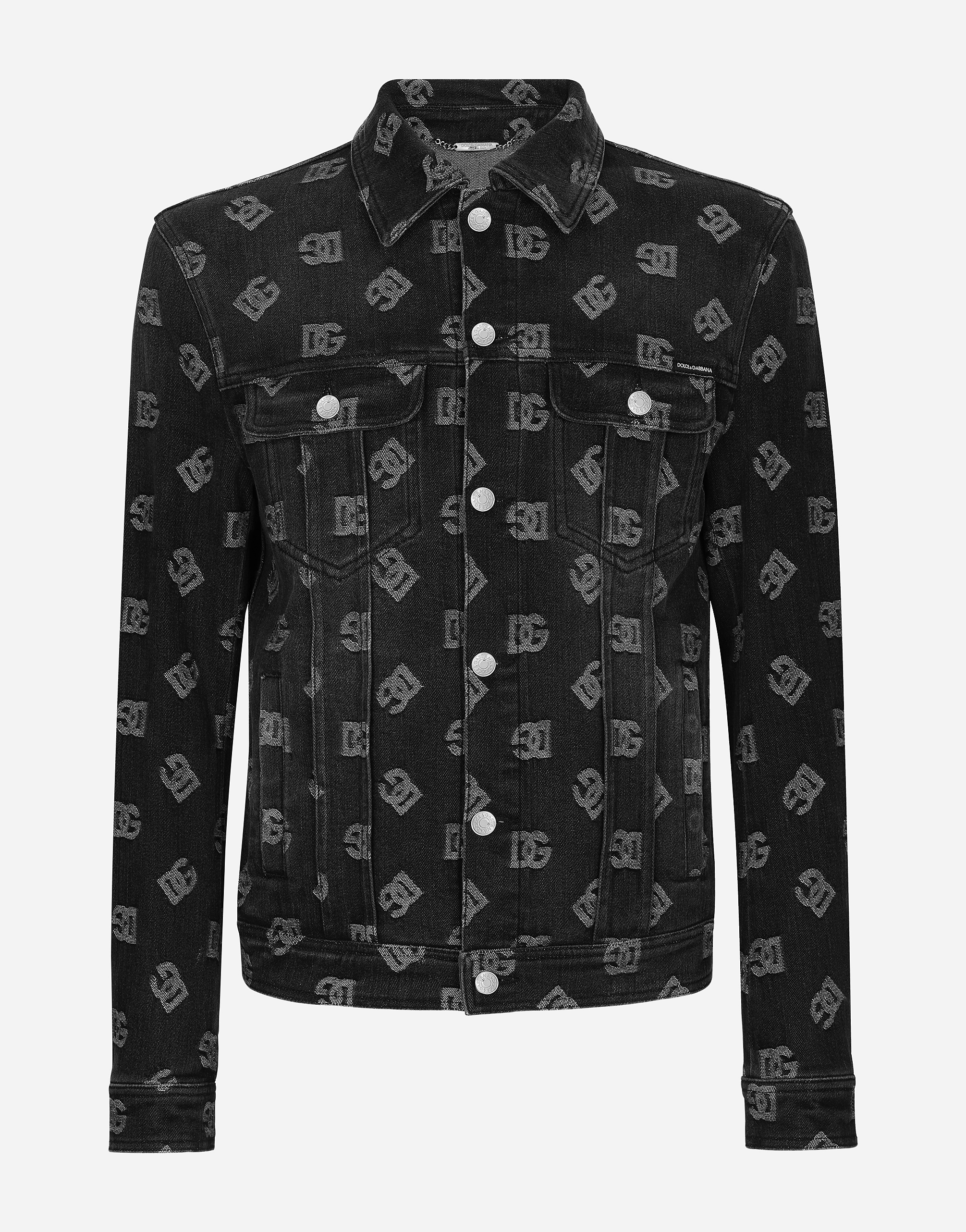 Stretch cotton jacquard jacket with DG logo in Black