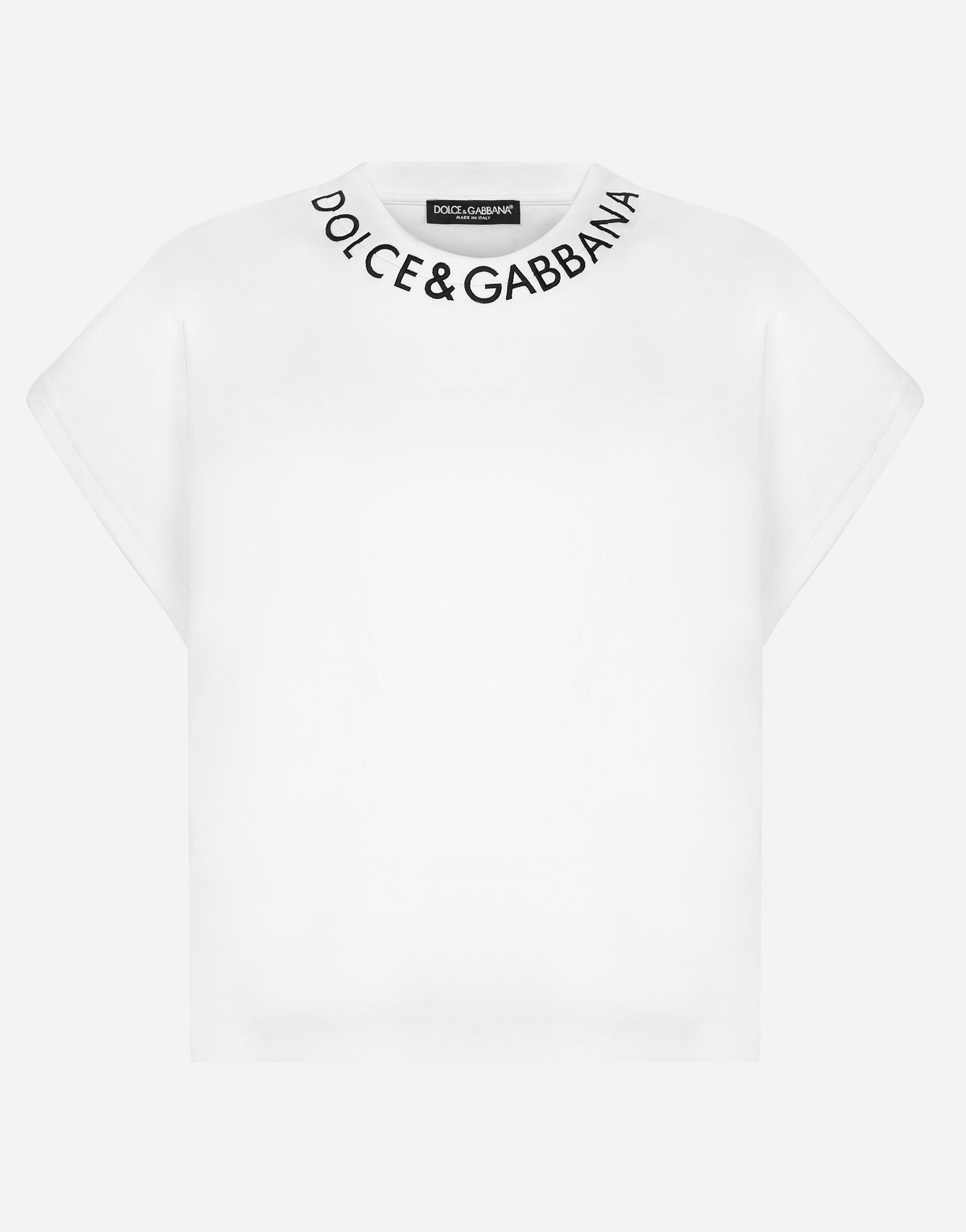 Jersey T-shirt with logo on neck in White