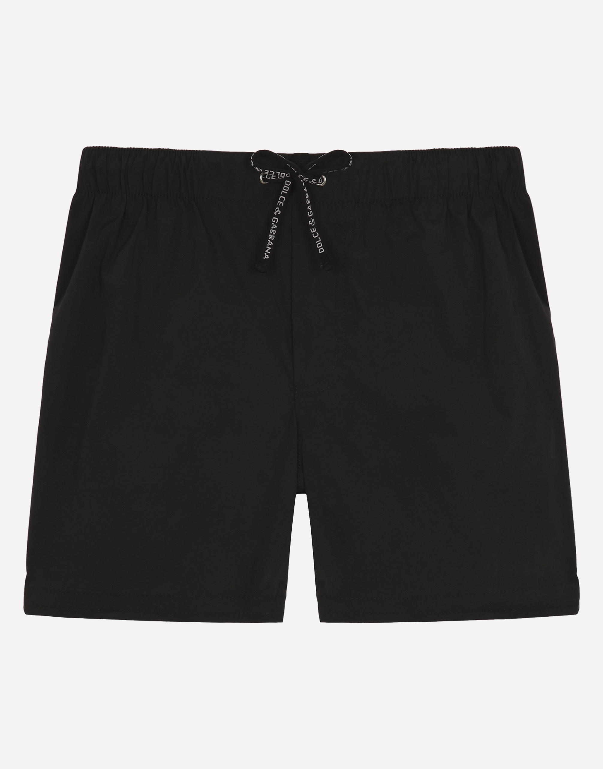 Nylon swim shorts with all-over logo print in Black