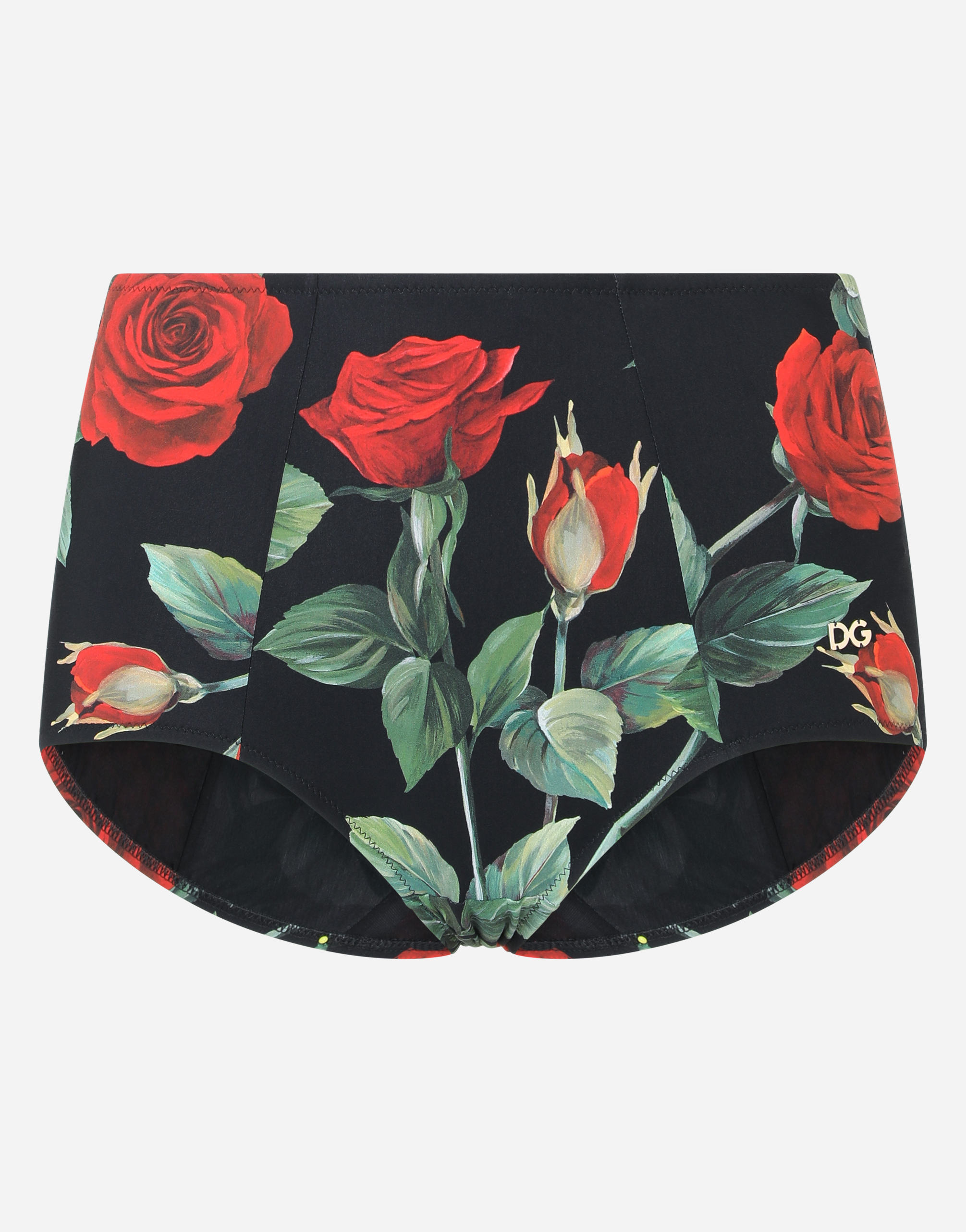 High-waisted bikini bottoms with rose print in Multicolor