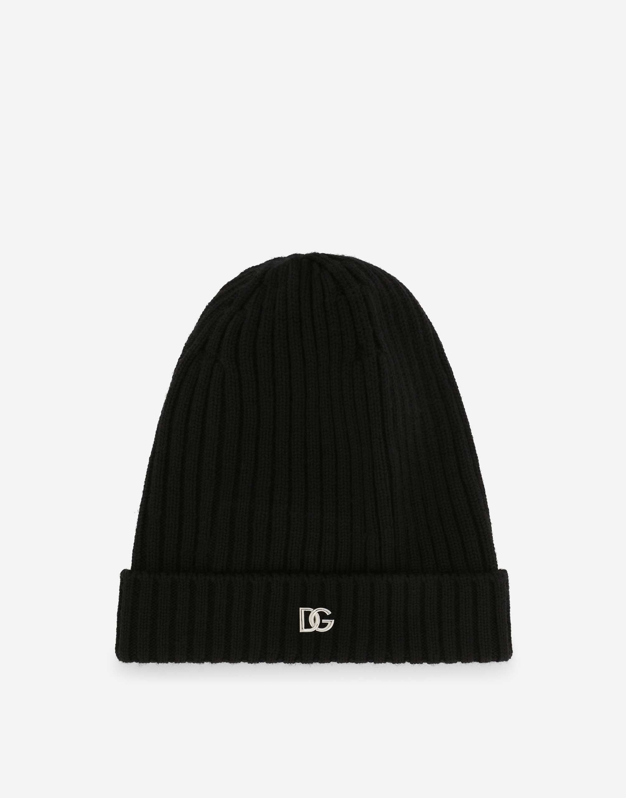 Ribbed knit hat with metal DG logo in Black