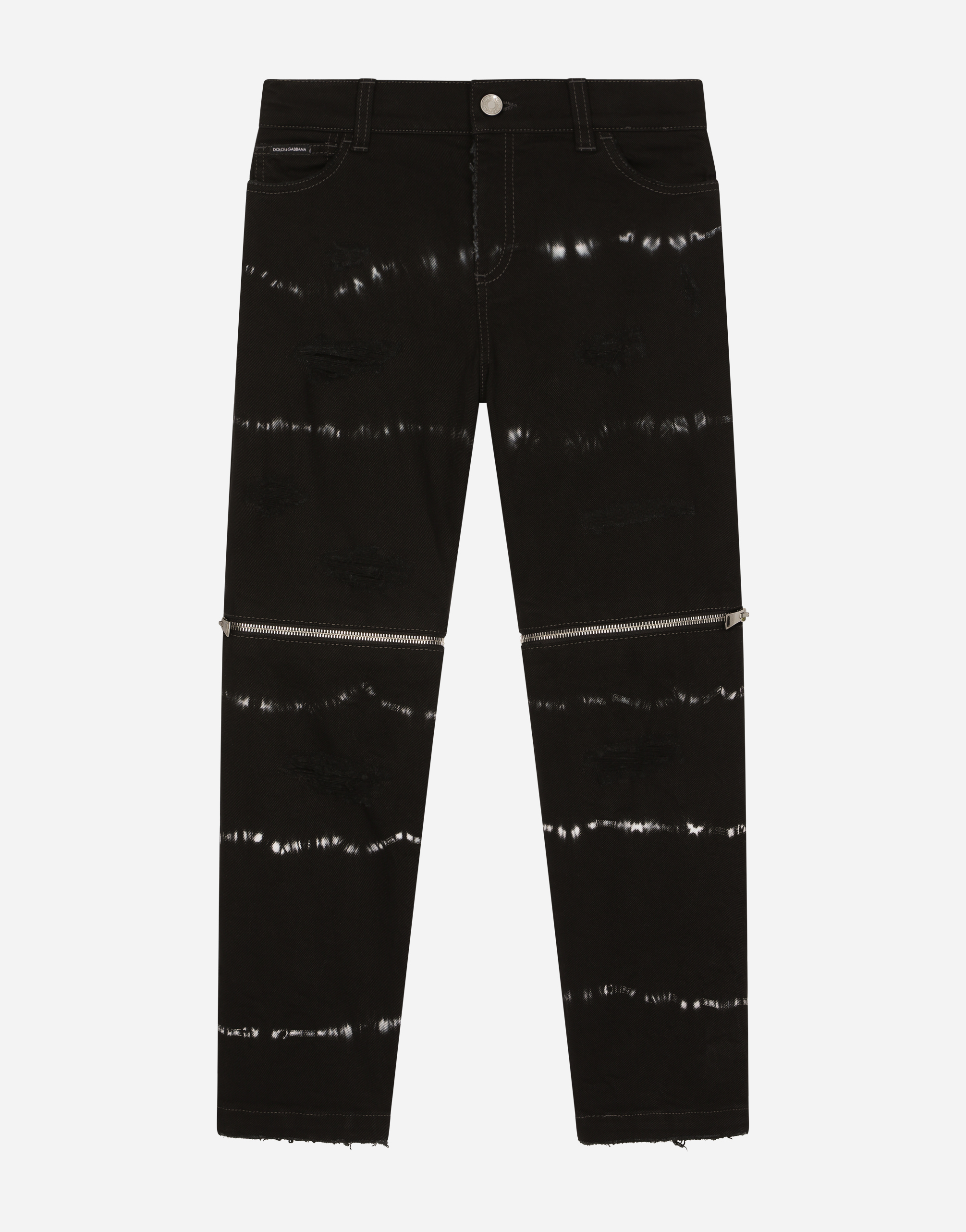 Bleached dad-fit jeans with rips and zippers in Multicolor