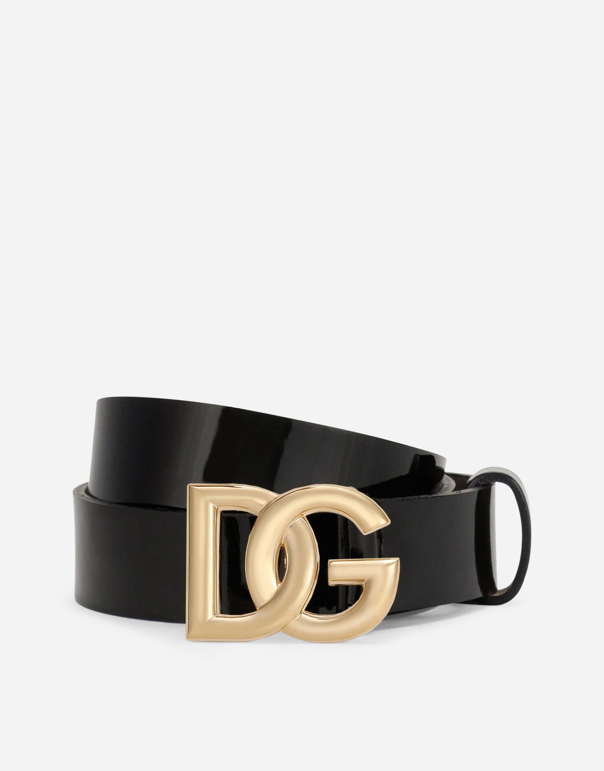 Patent leather belt with DG-logo buckle in Black
