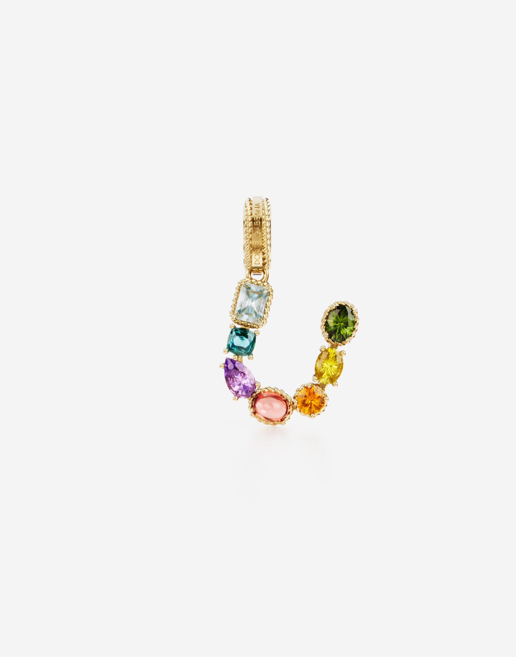 Rainbow alphabet U 18 kt yellow gold charm with multicolor fine gems in Gold