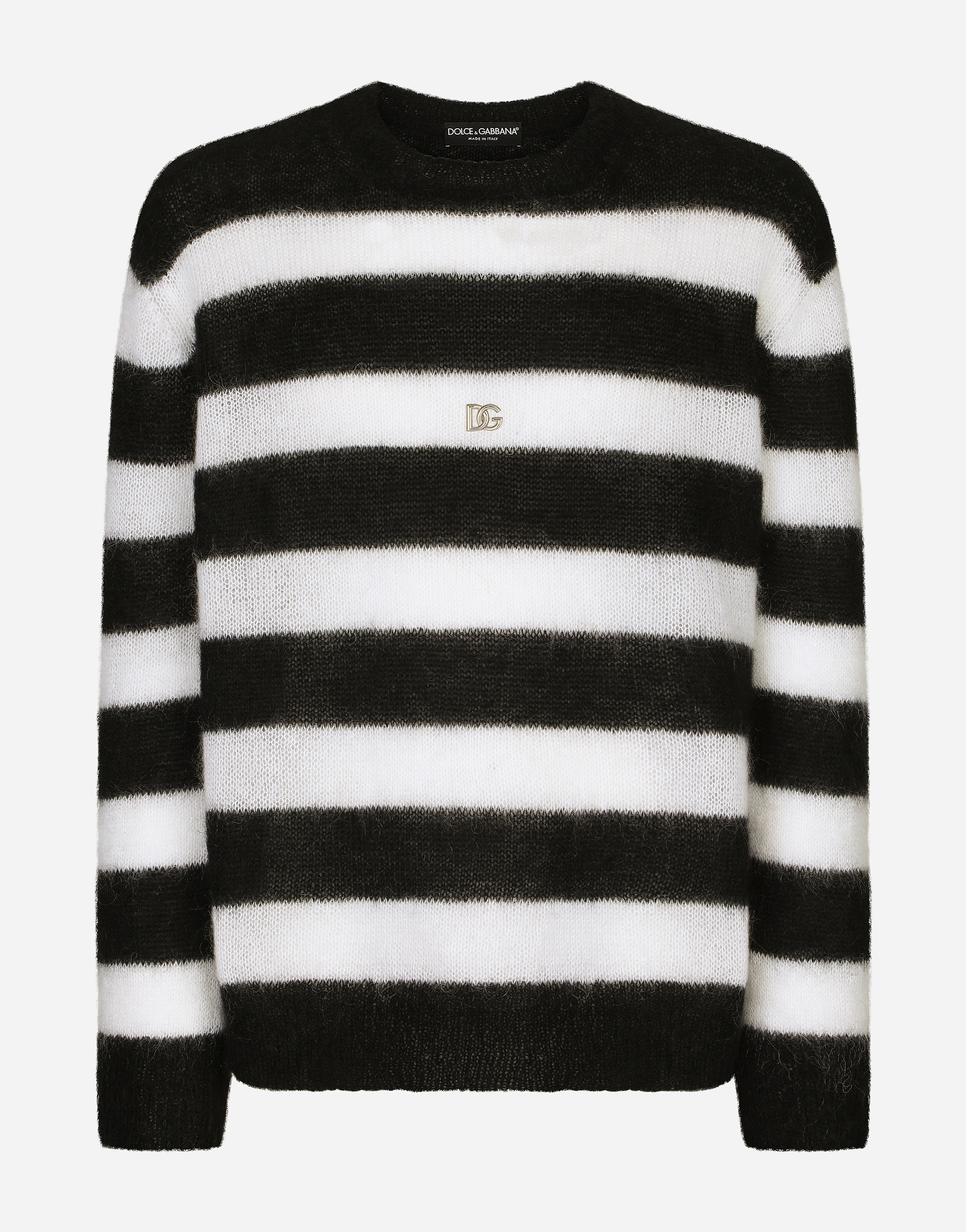 Round-neck mohair wool sweater with DG patch in Multicolor