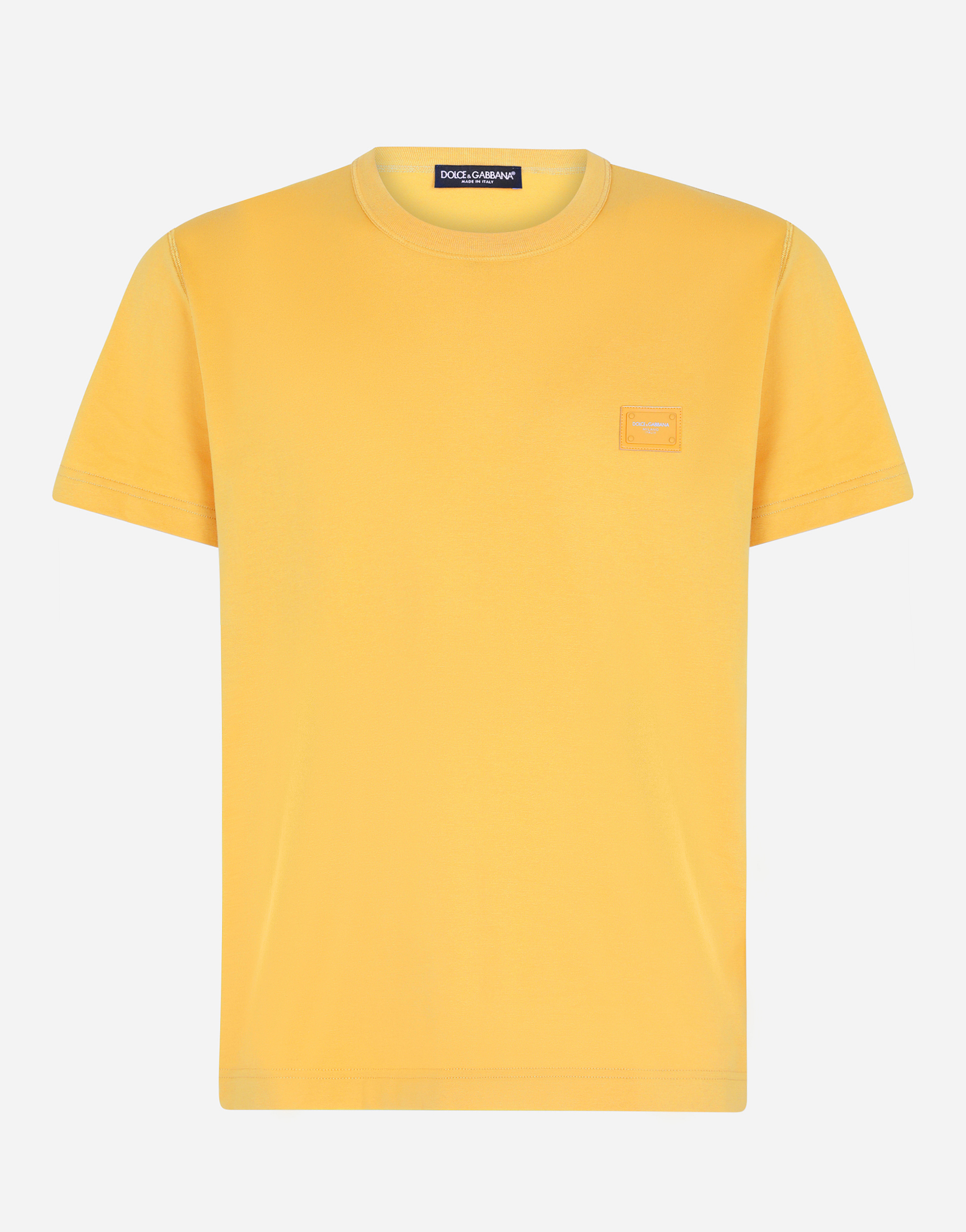 Cotton t-shirt with logoed plaque in Yellow