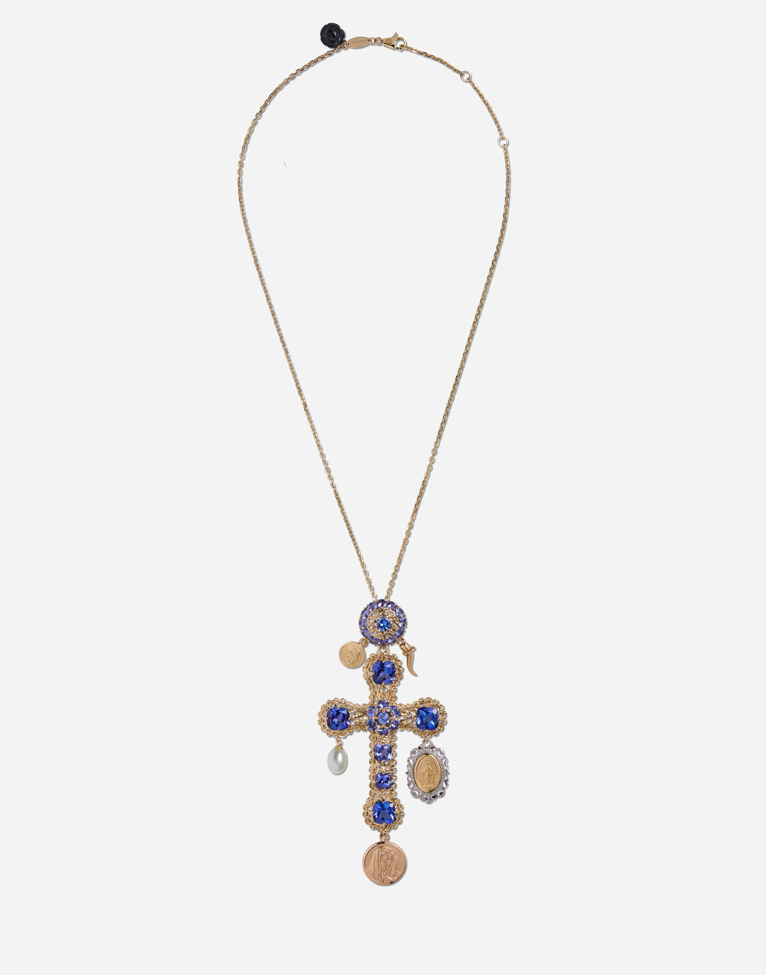 Tradition cross pendant with tanzanites in Gold