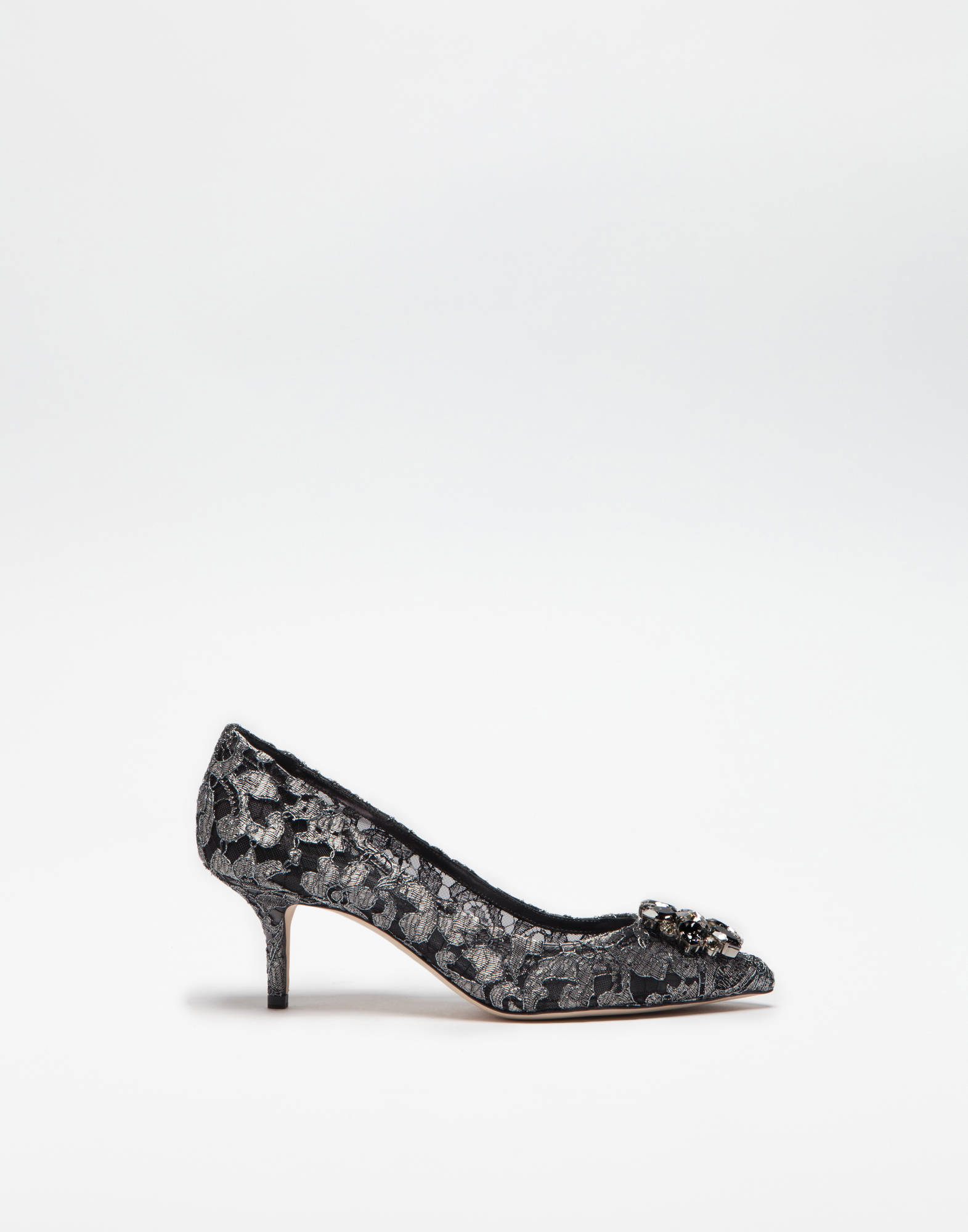 Lurex lace rainbow pumps with brooch detailing in Grey