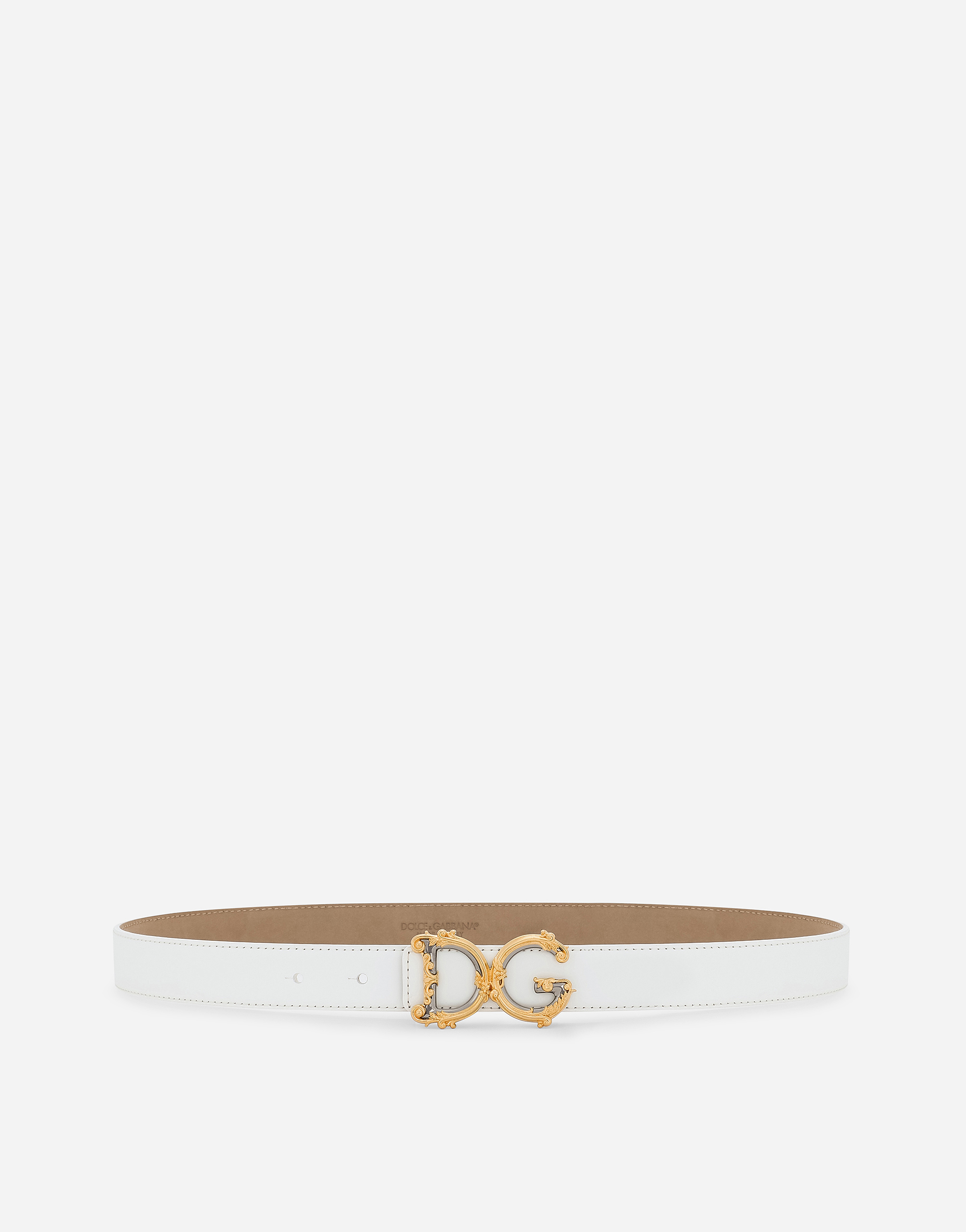 Calfskin belt with logo in White