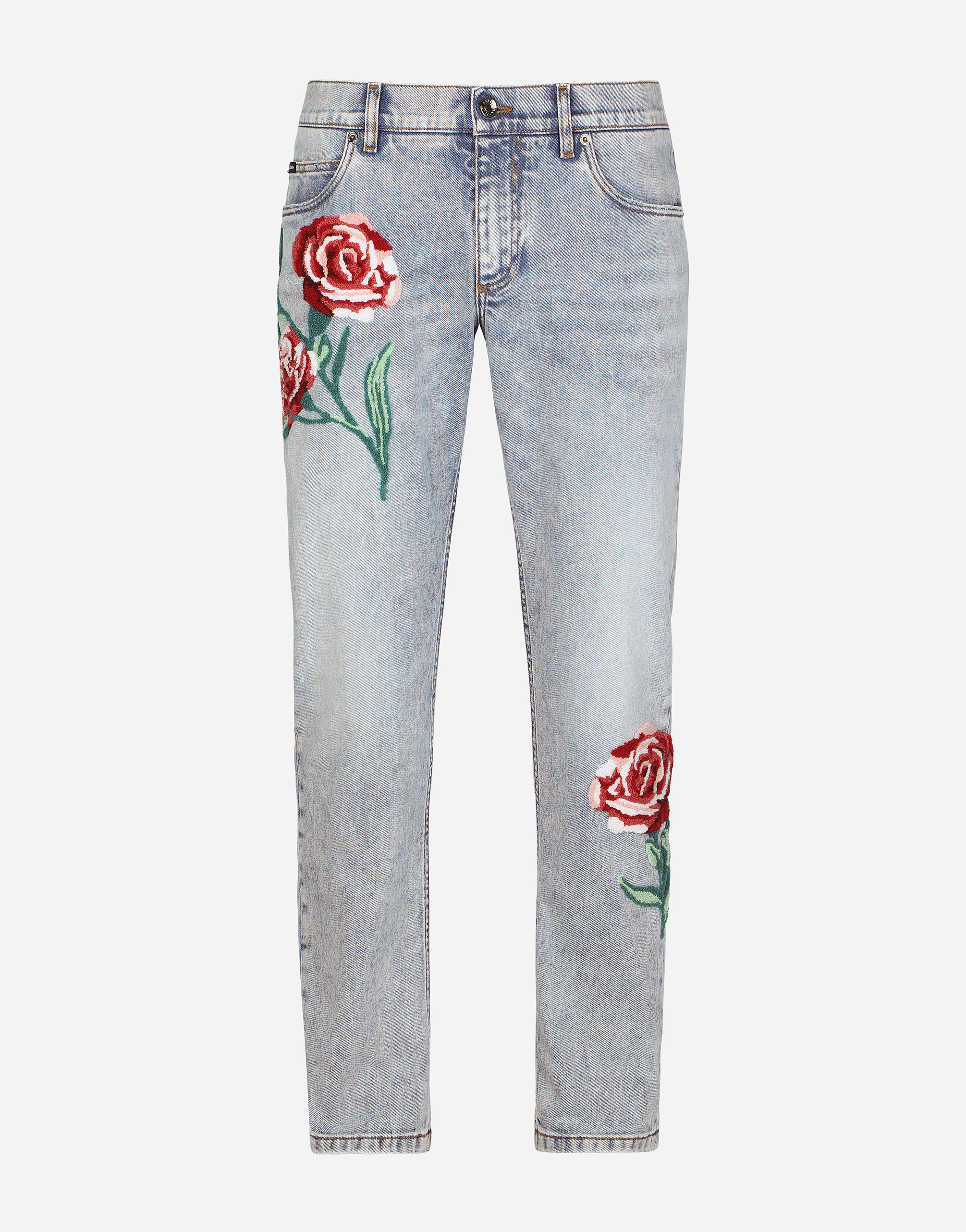 Light blue regular-fit jeans with patch embellishment in Multicolor