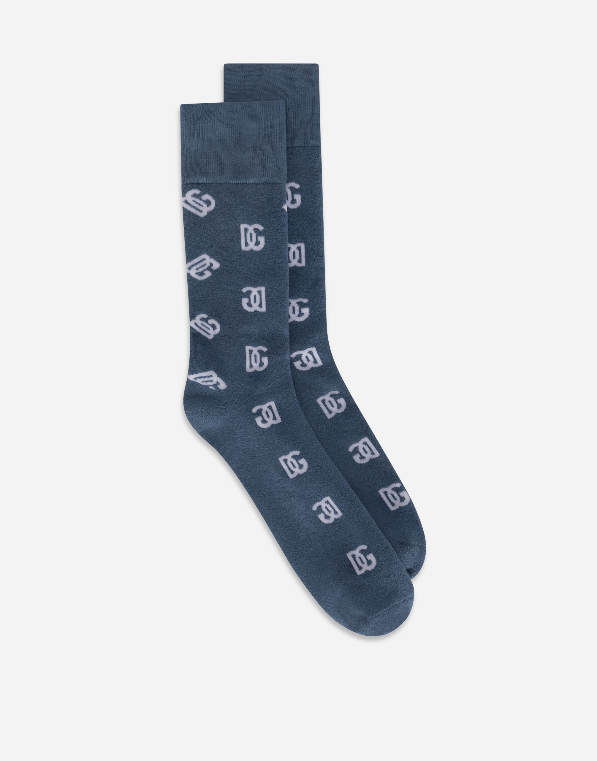 Dolce & Gabbana Stretch Cotton Jacquard Socks With Dg Monogram In Light Blue