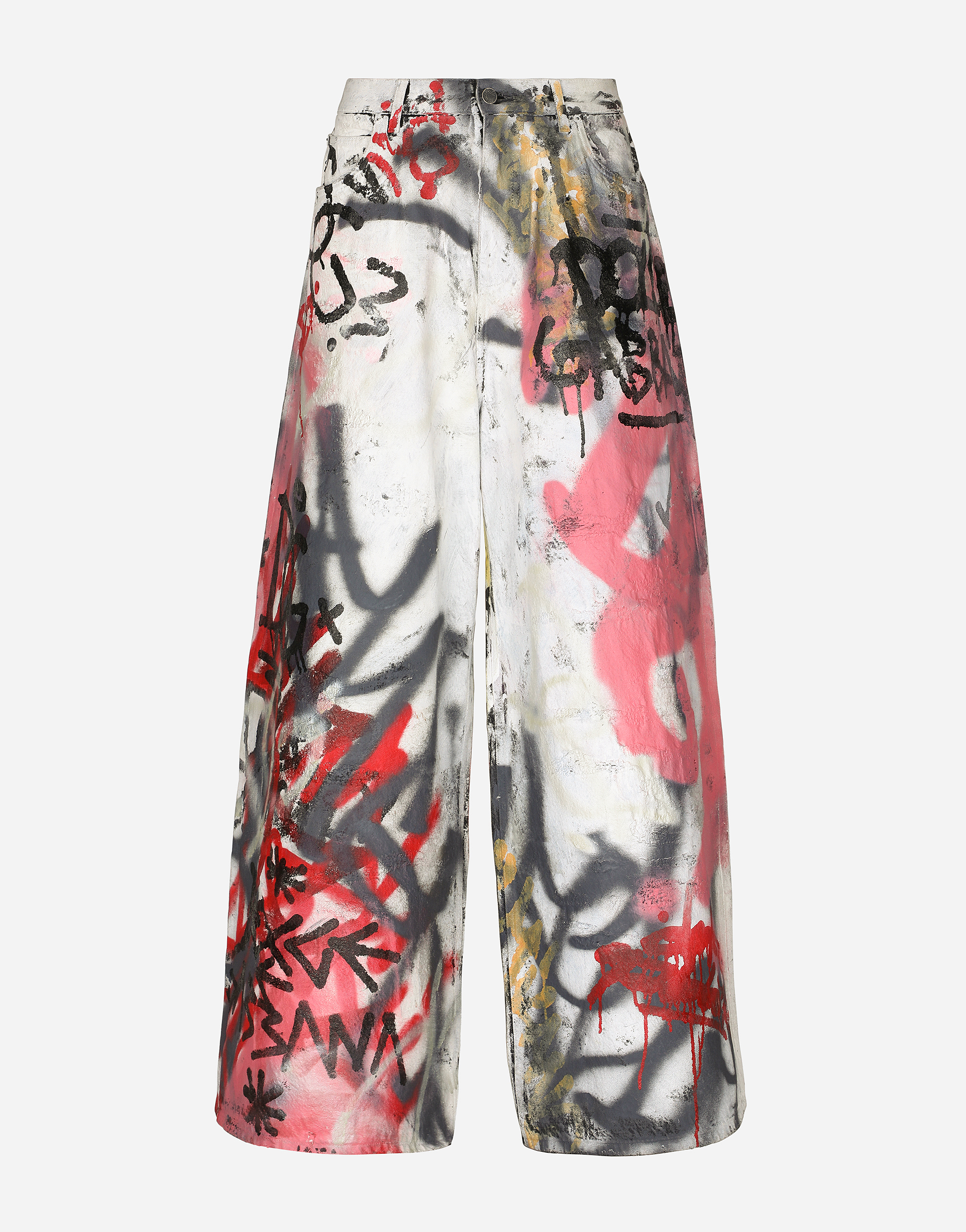 Cotton pants with spray-paint graffiti print in Multicolor