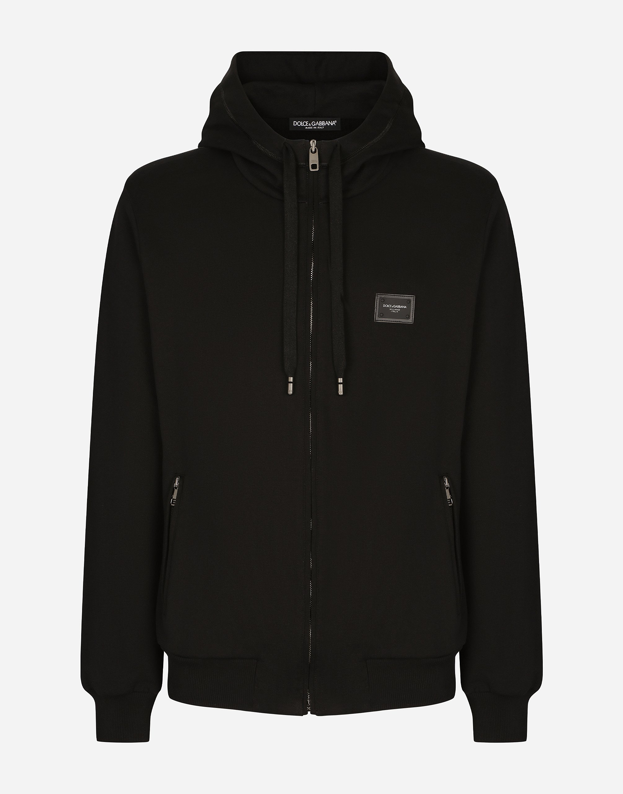 Jersey zip-up hoodie in Black