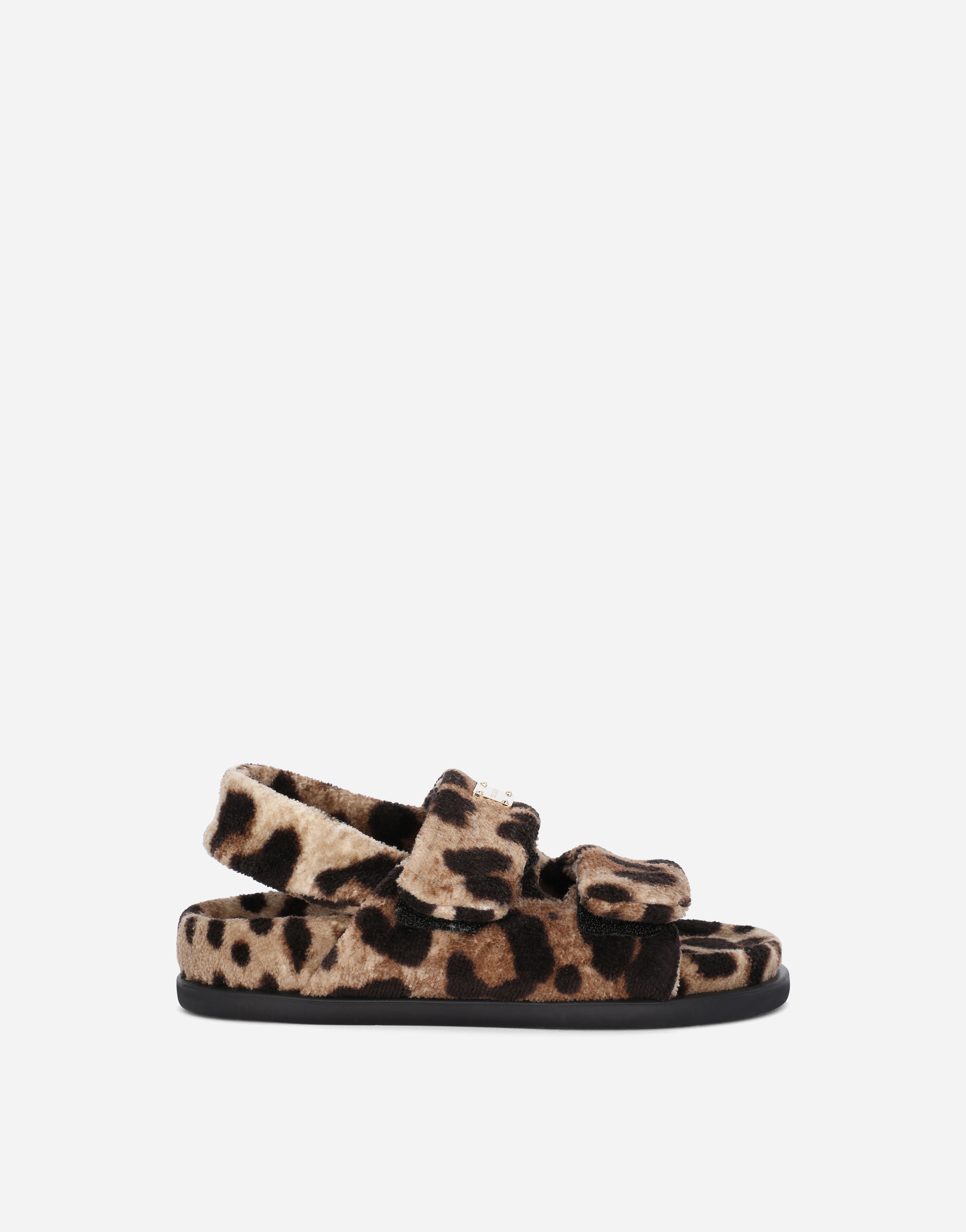 Leopard-print terrycloth sandals in Animal Print