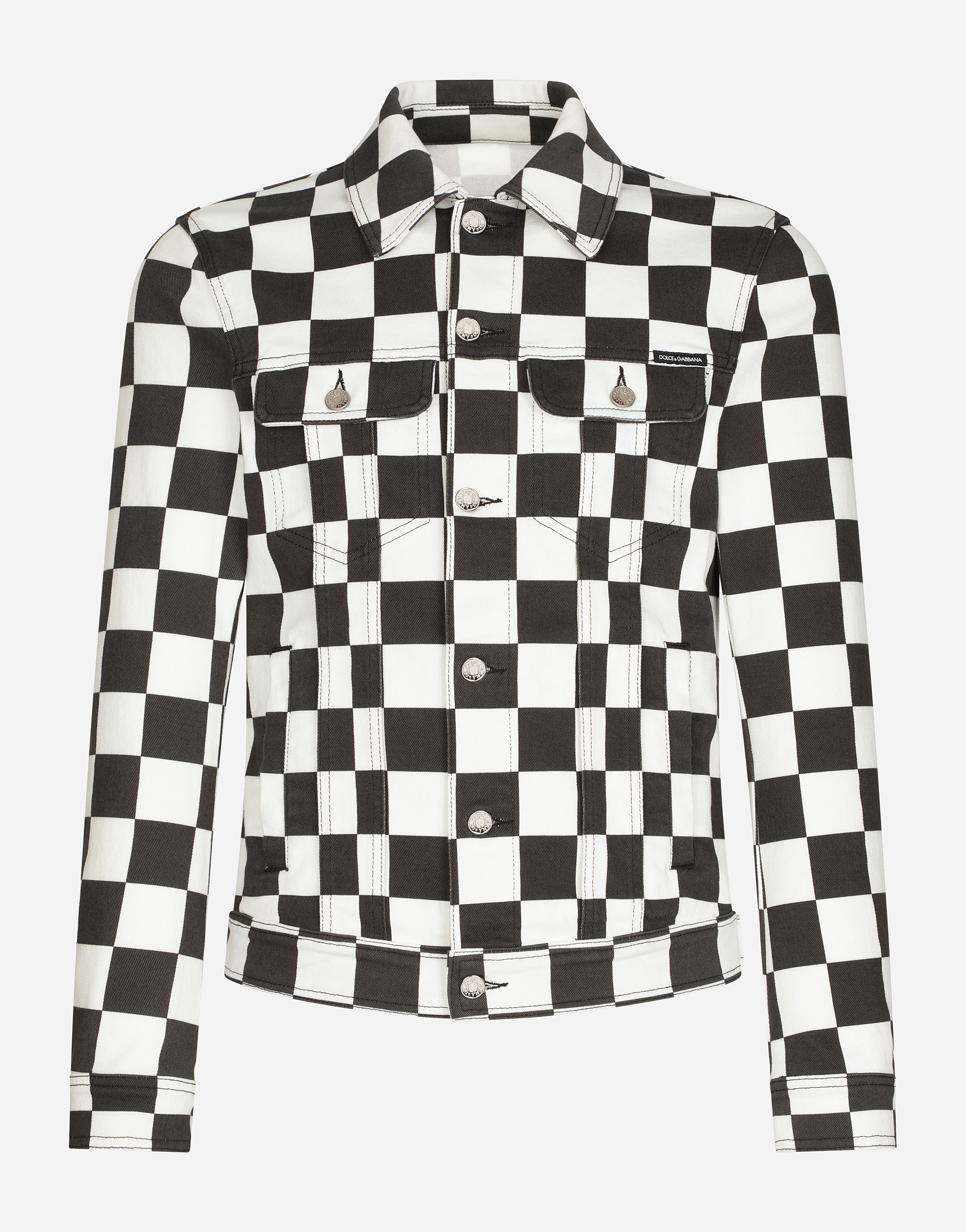 Stretch denim jacket with damier print in Multicolor