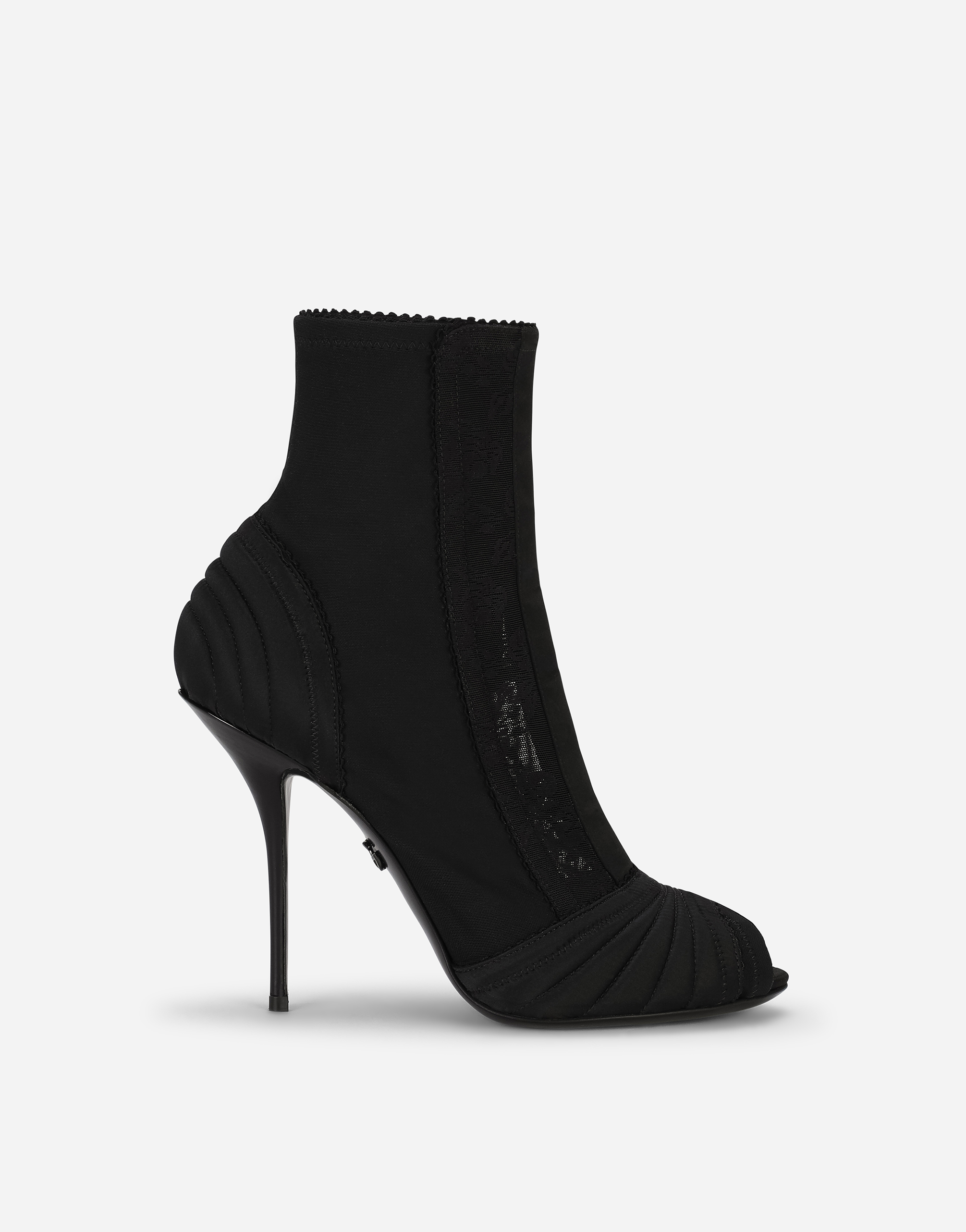 Peep-toe satin ankle boots in Black