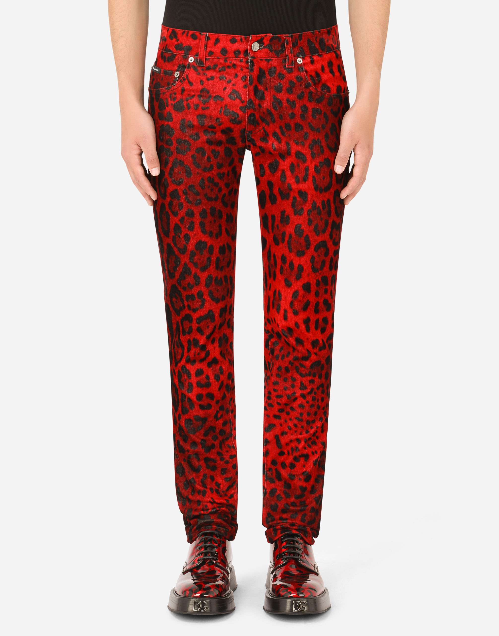 Skinny stretch jeans with leopard print in Multicolor