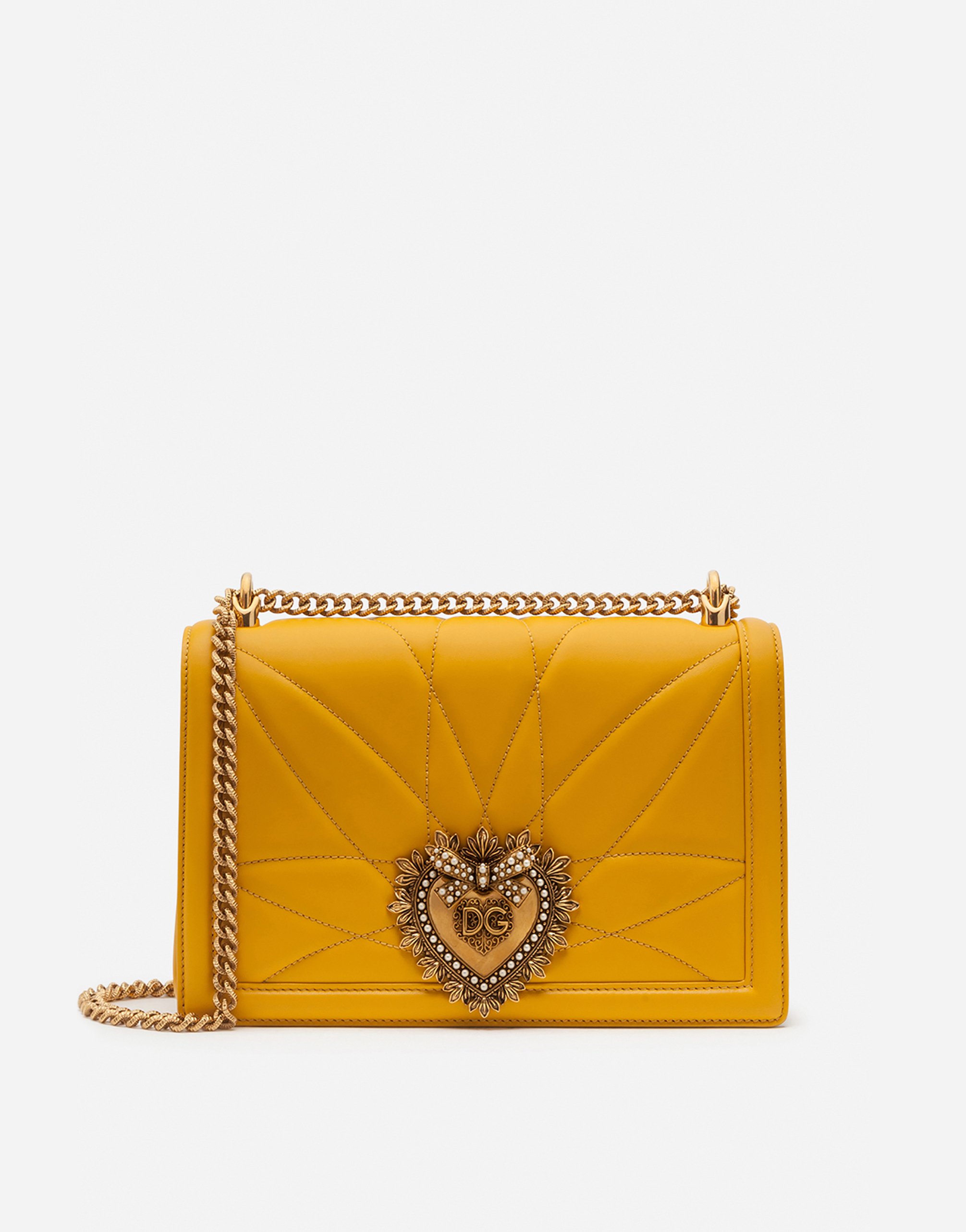 Large Devotion bag in quilted nappa leather in Mustard