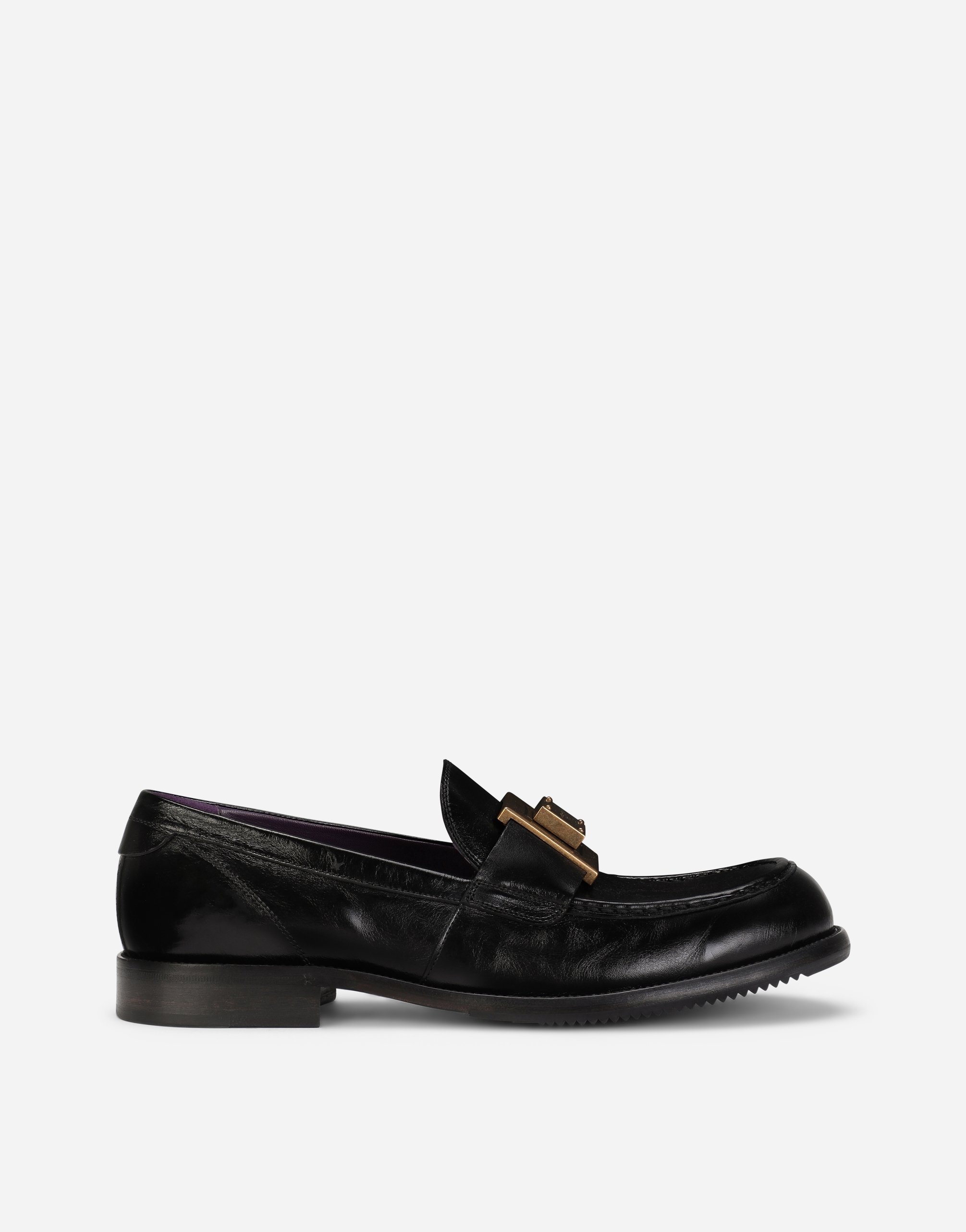Mino calfskin loafers with branded plate in Black