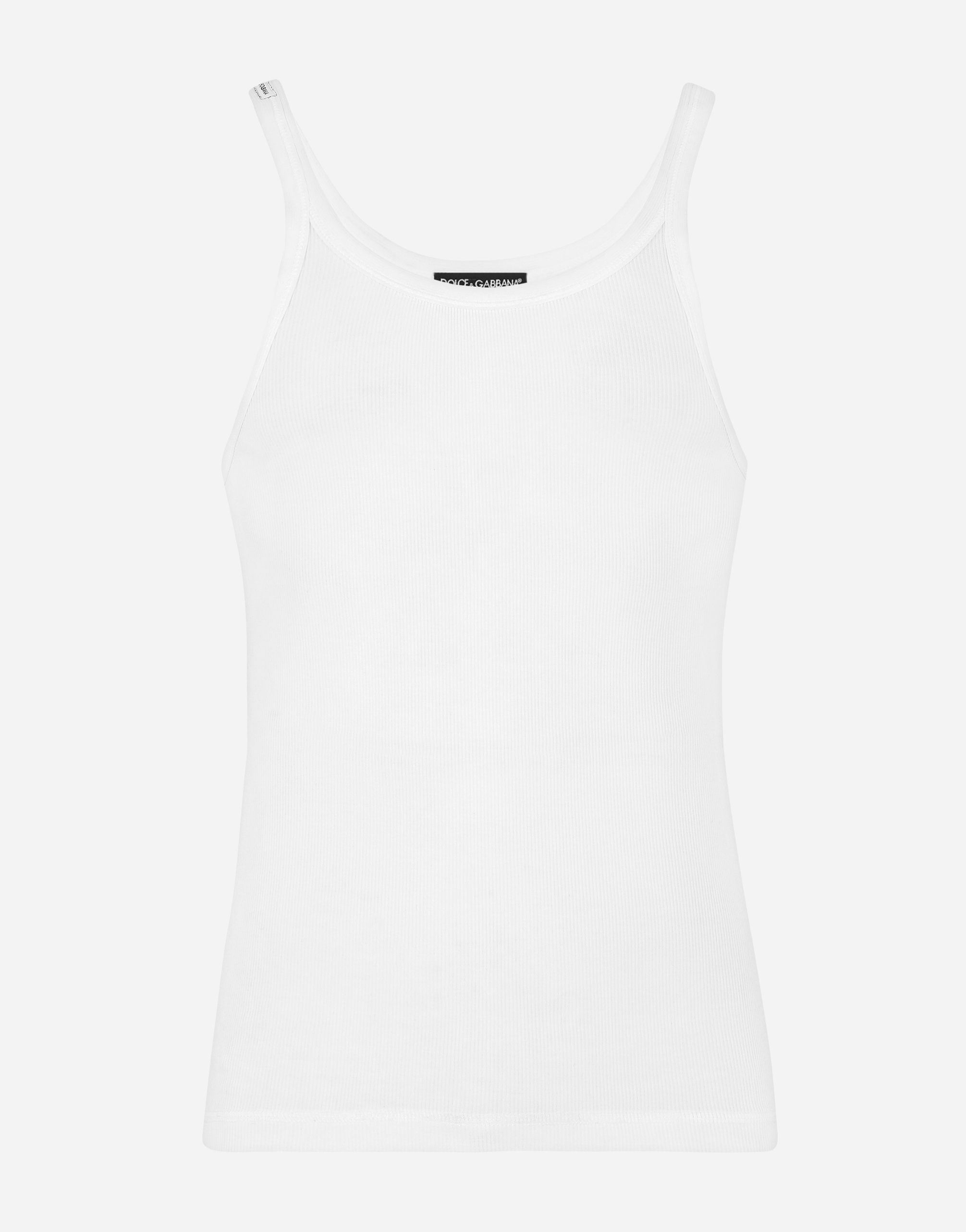 Fine-rib cotton jersey singlet in White