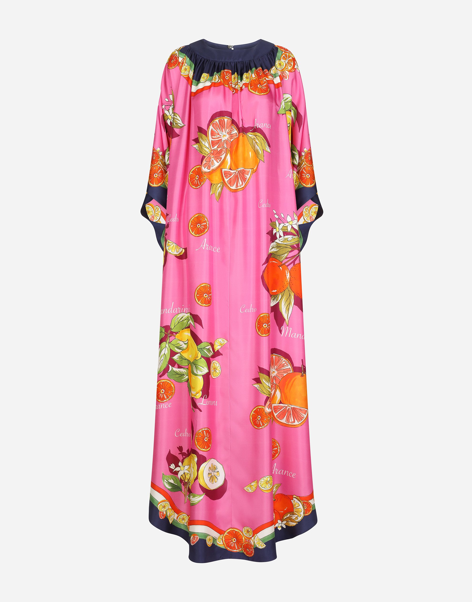 Long twill caftan with citrus print in Multicolor