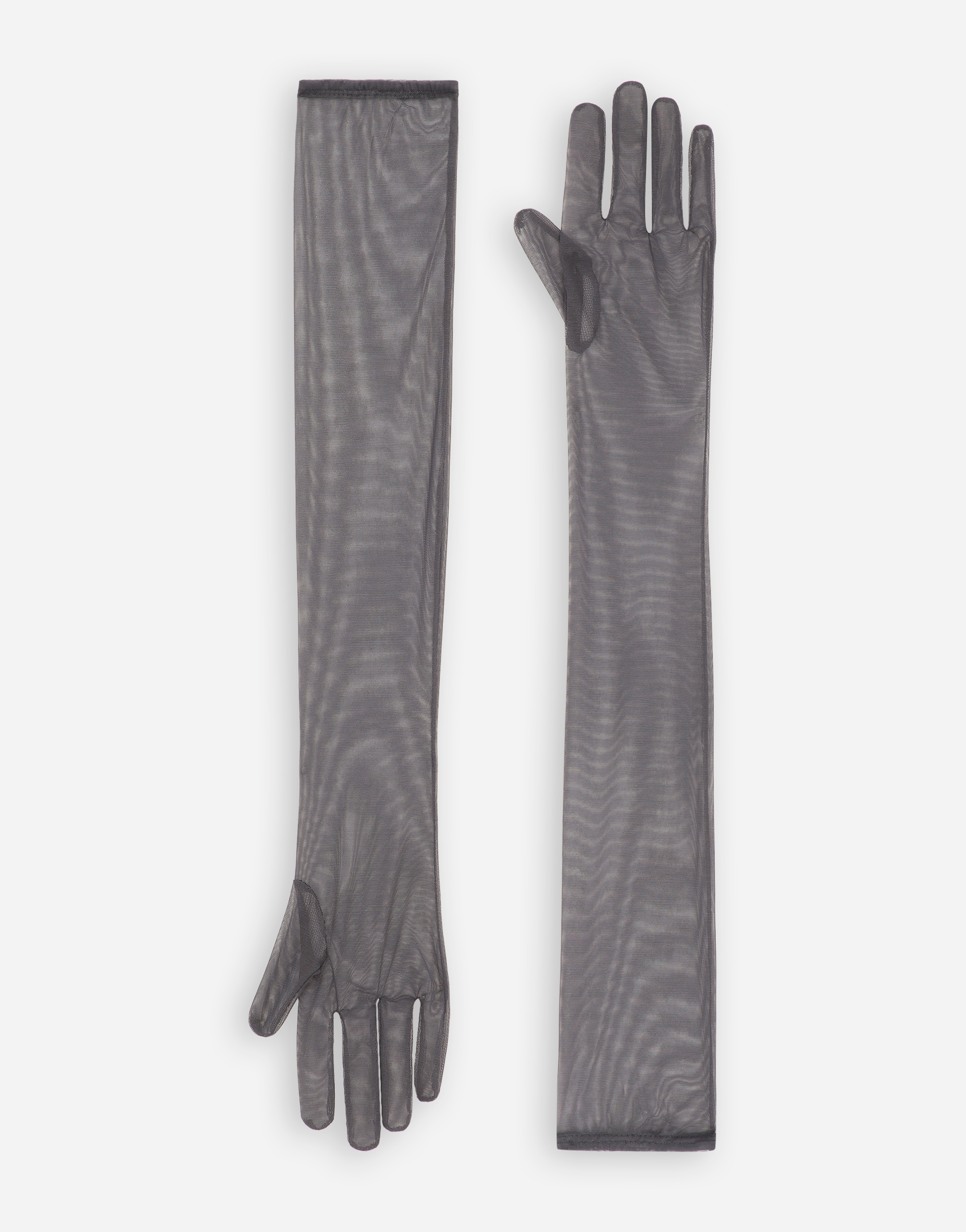Shop Dolce & Gabbana Long Light Stretch Tulle Gloves In Grey