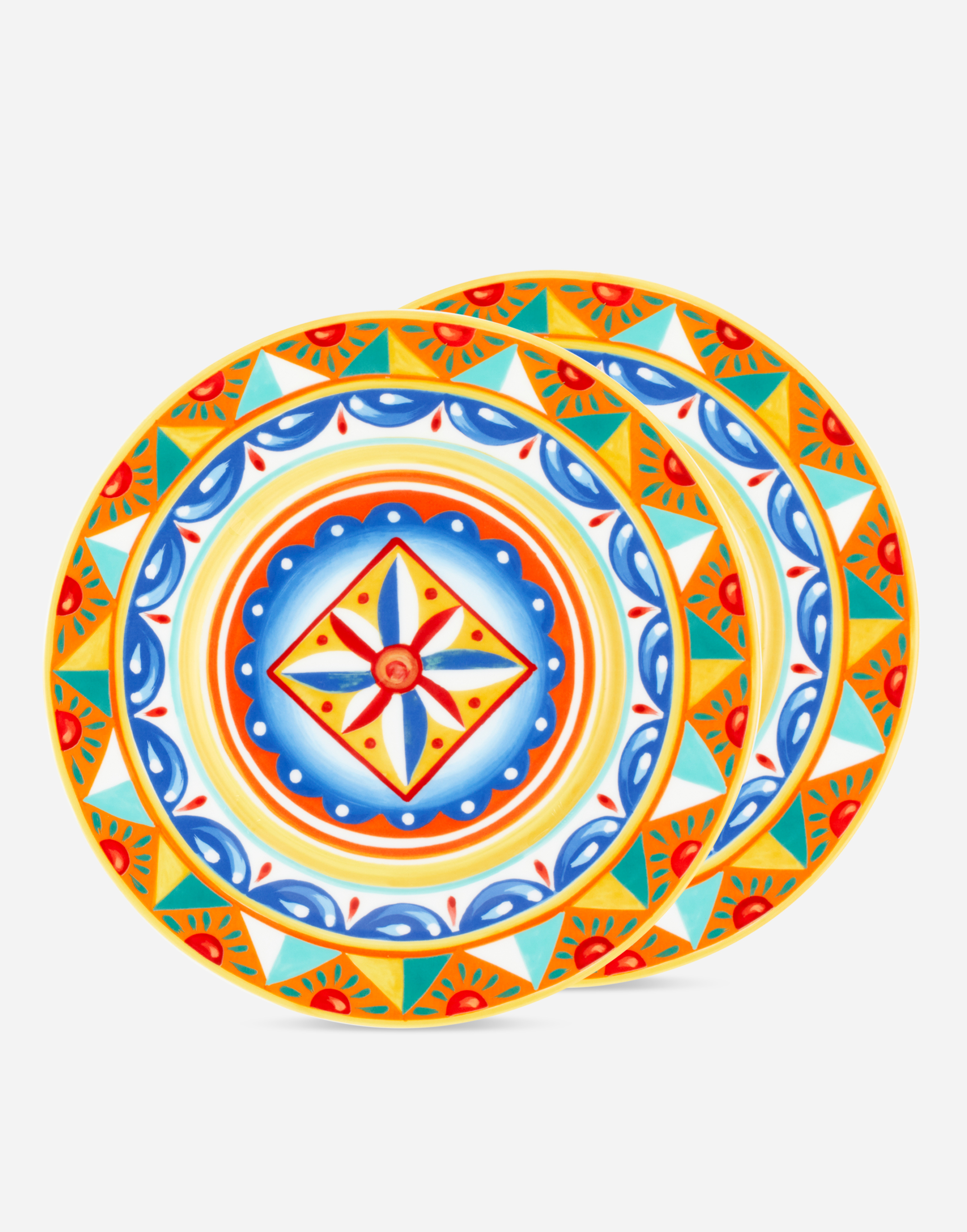 Set 2 Dinner Plates in Fine Porcelain in Multicolor