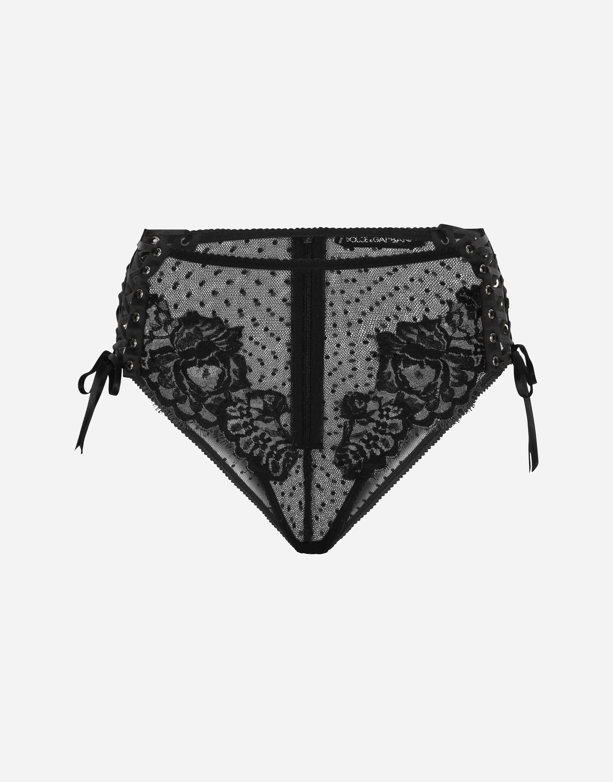 High-waisted lace briefs in Black