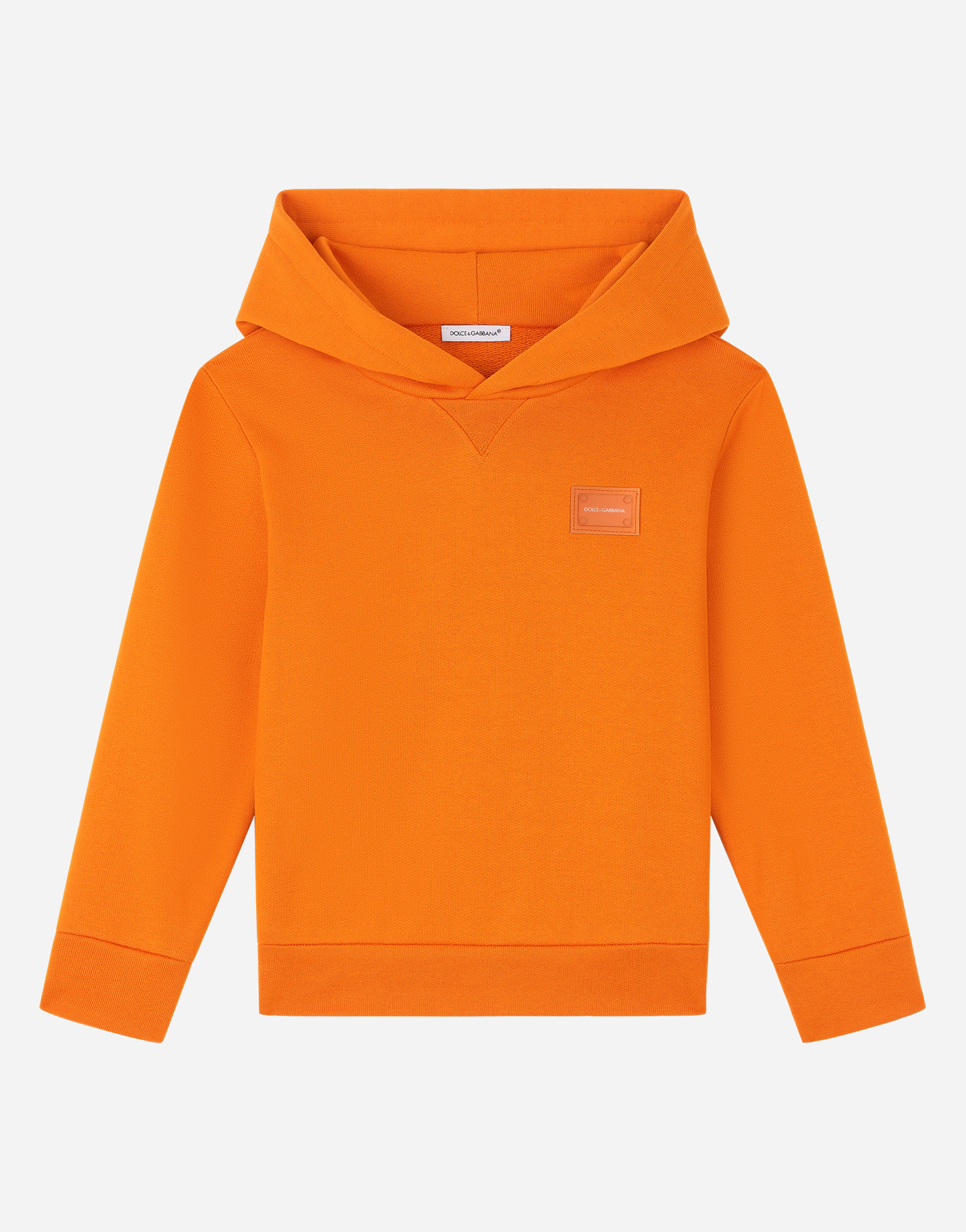 Jersey hoodie with logo plate in Orange