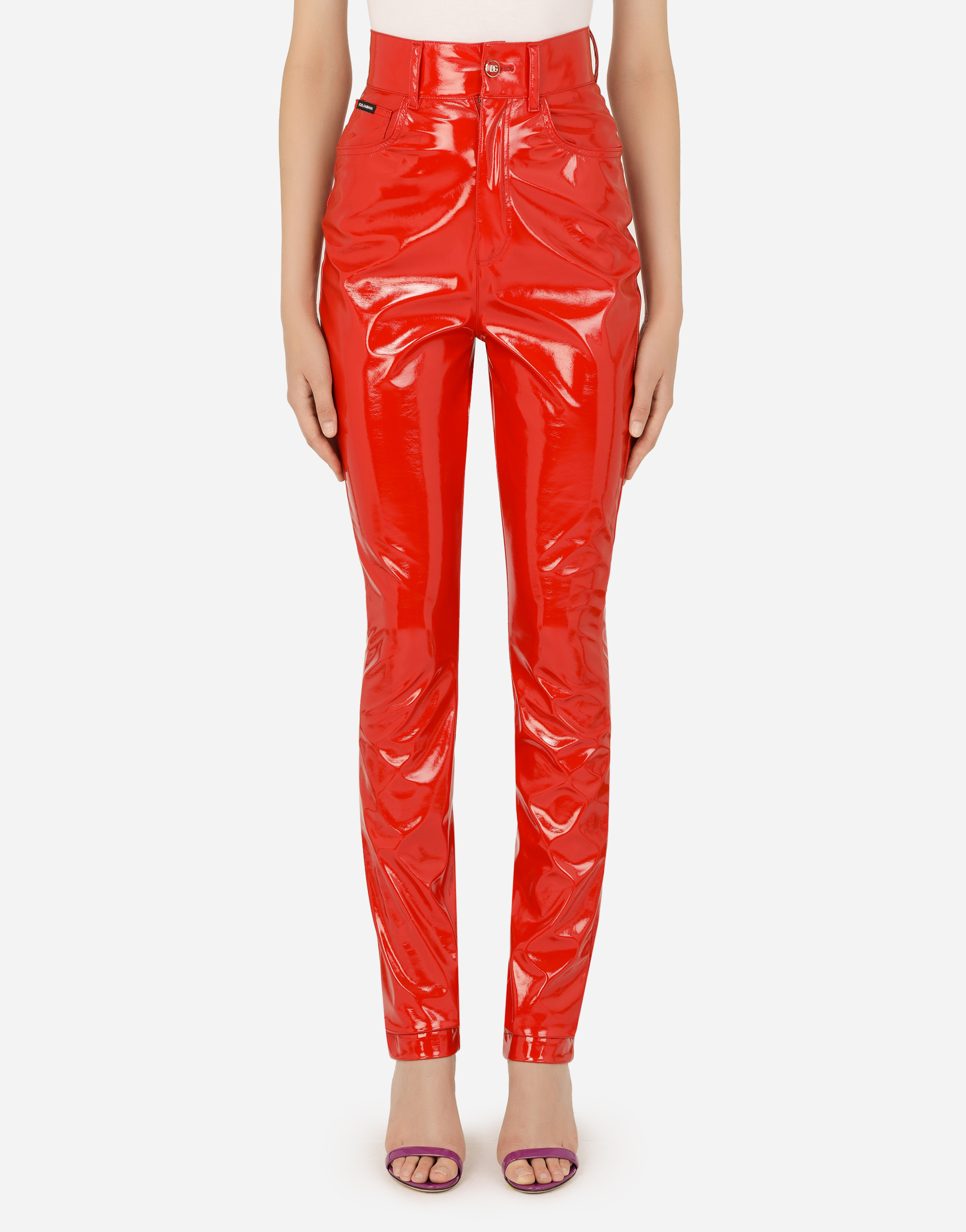 Coated cotton pants in Red