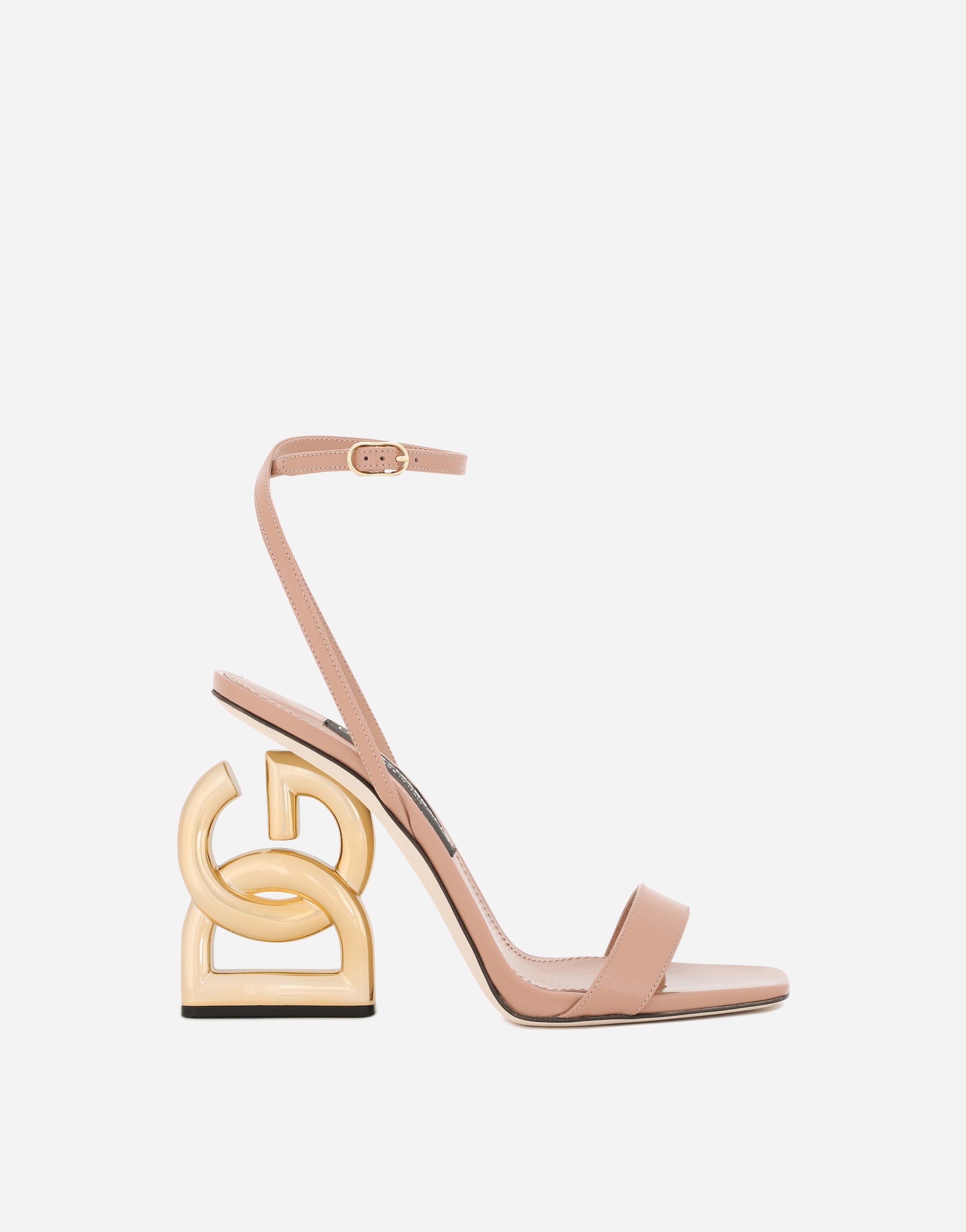 Patent leather sandals with 3.5 heel in Beige