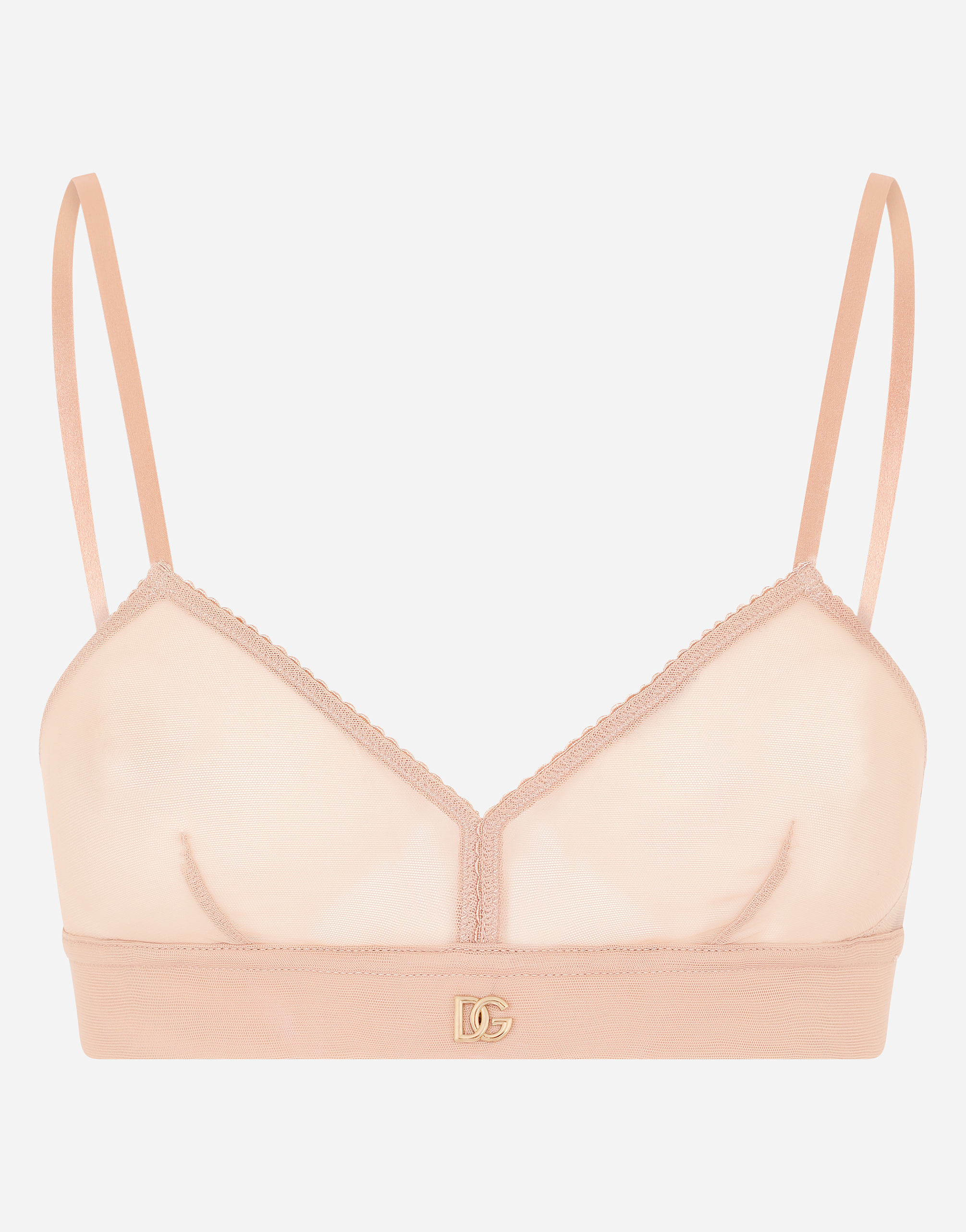 Tulle triangle bra with DG logo in Pale Pink