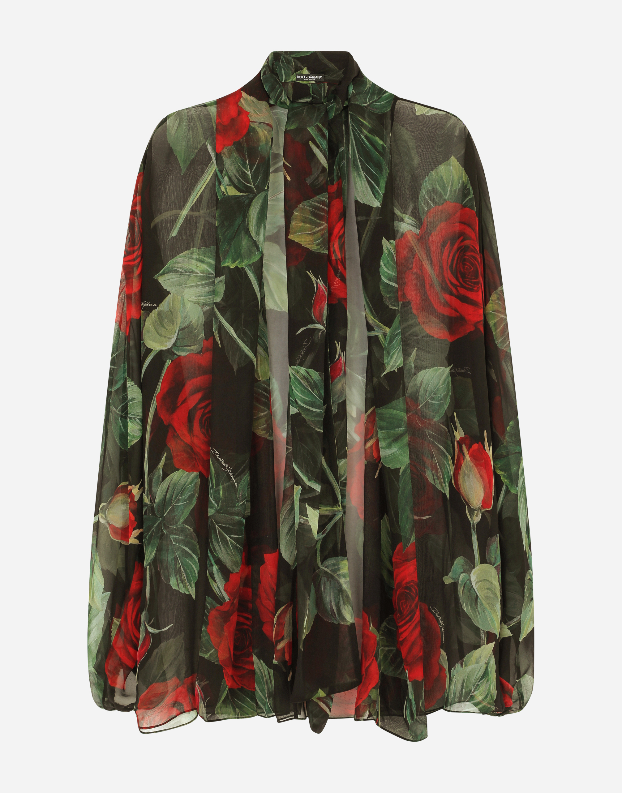 Chiffon shirt with red rose print in Multicolor