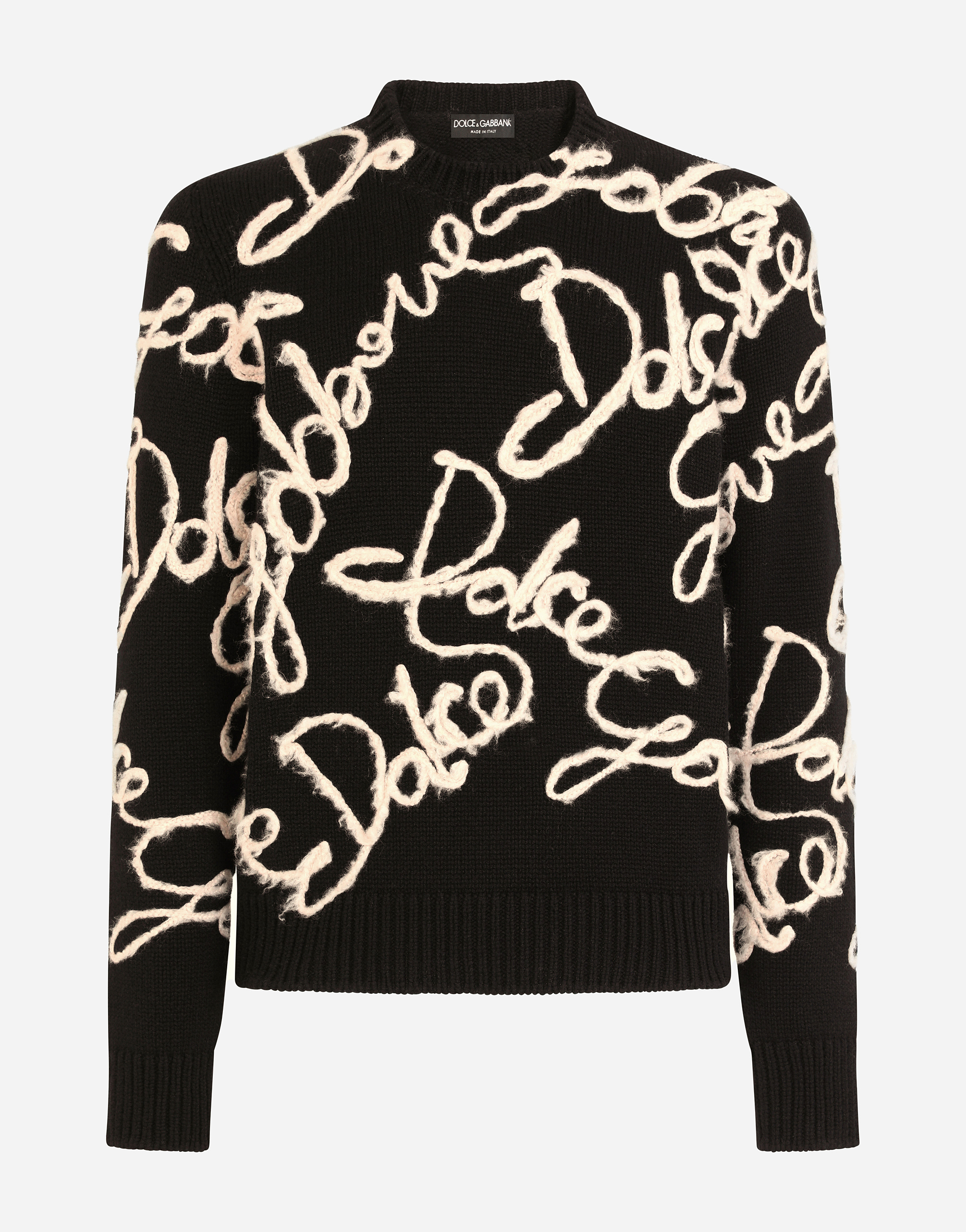 ブラックのメンズ クルーネックセーター カシミア ドルチェ＆ガッバーナエンブロイダリー | Dolce&Gabbana®