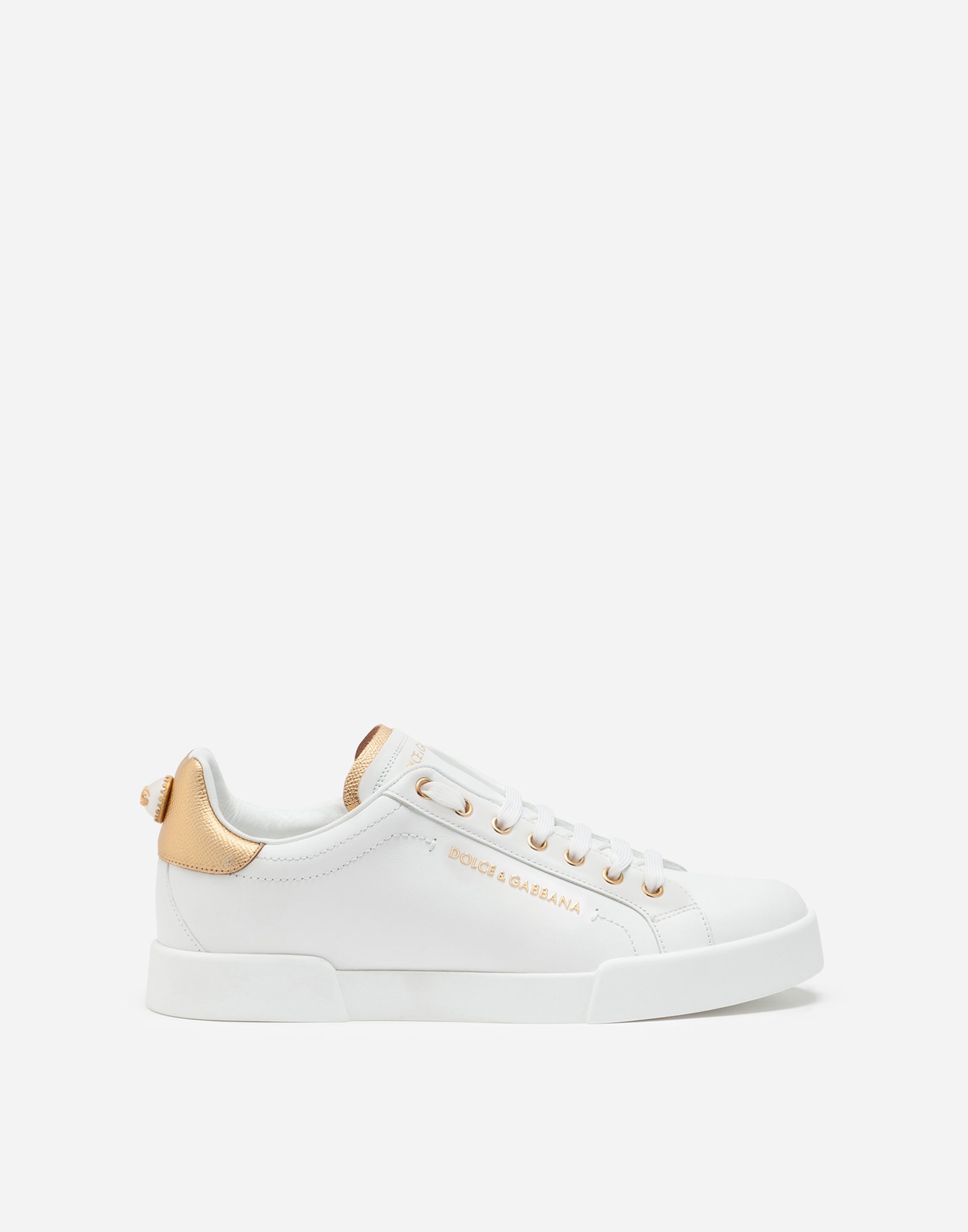 Calfskin nappa Portofino sneakers with lettering in White/Gold