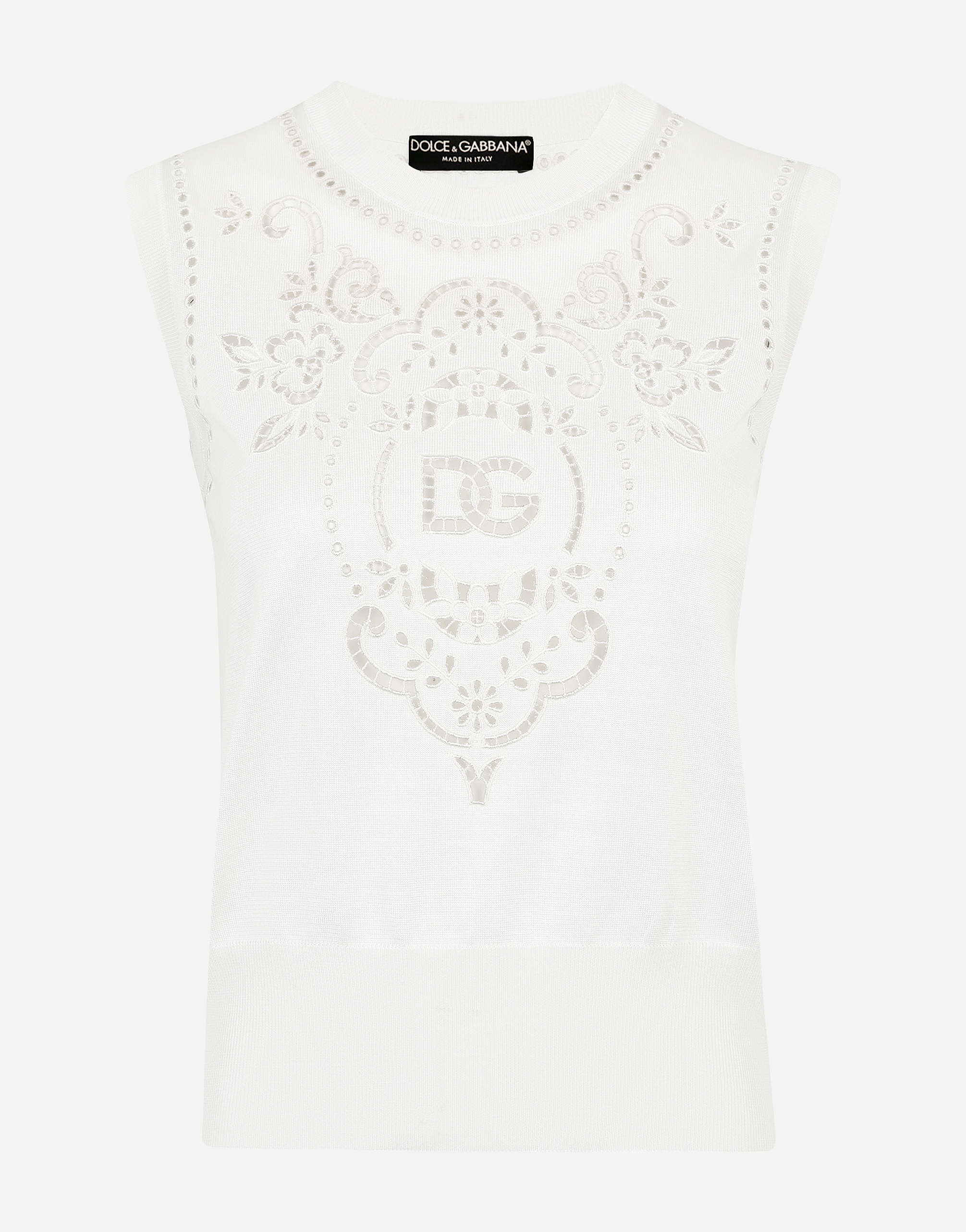 Sleeveless silk sweater with DG embroidery in White