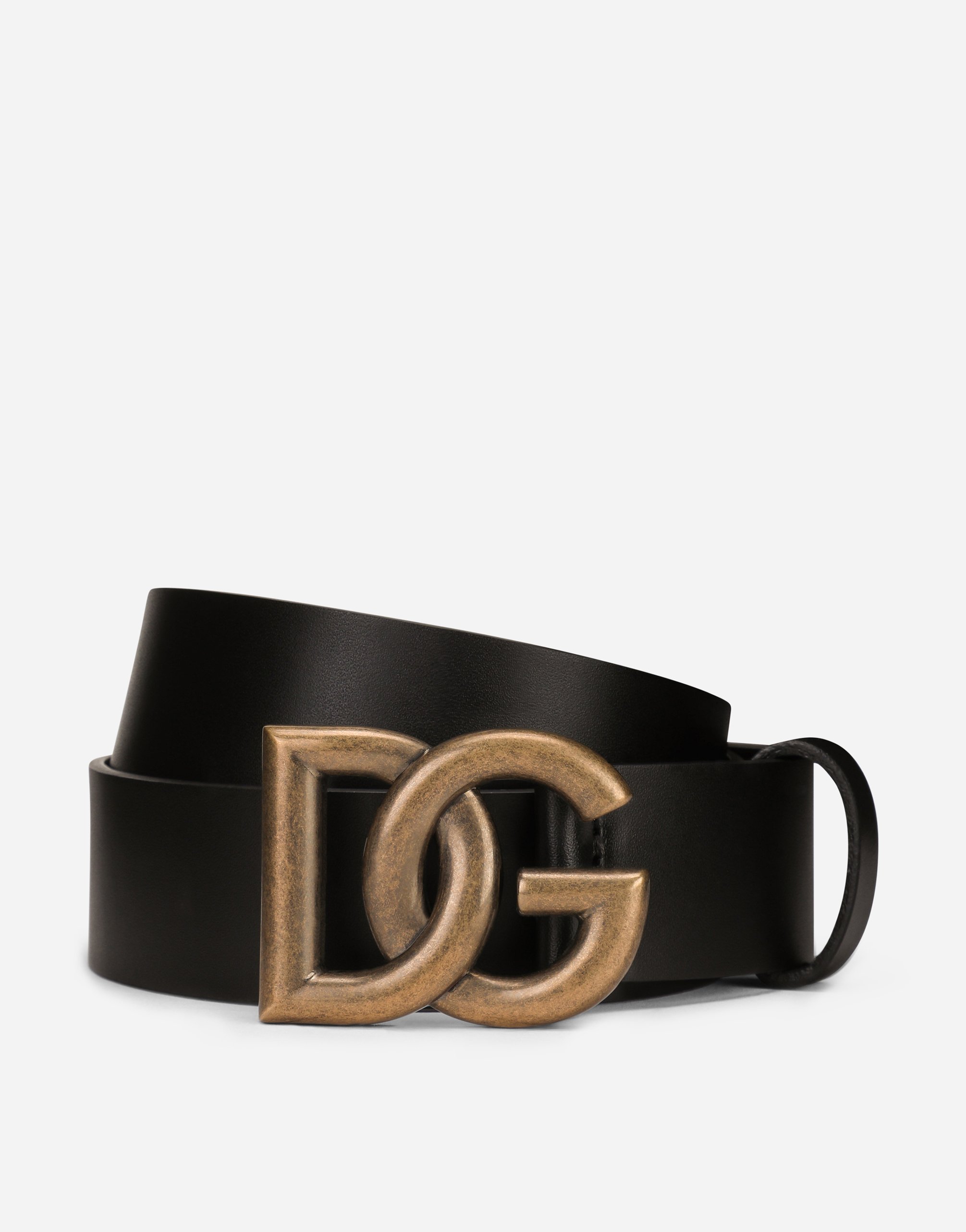 Leather belt with DG logo in Black