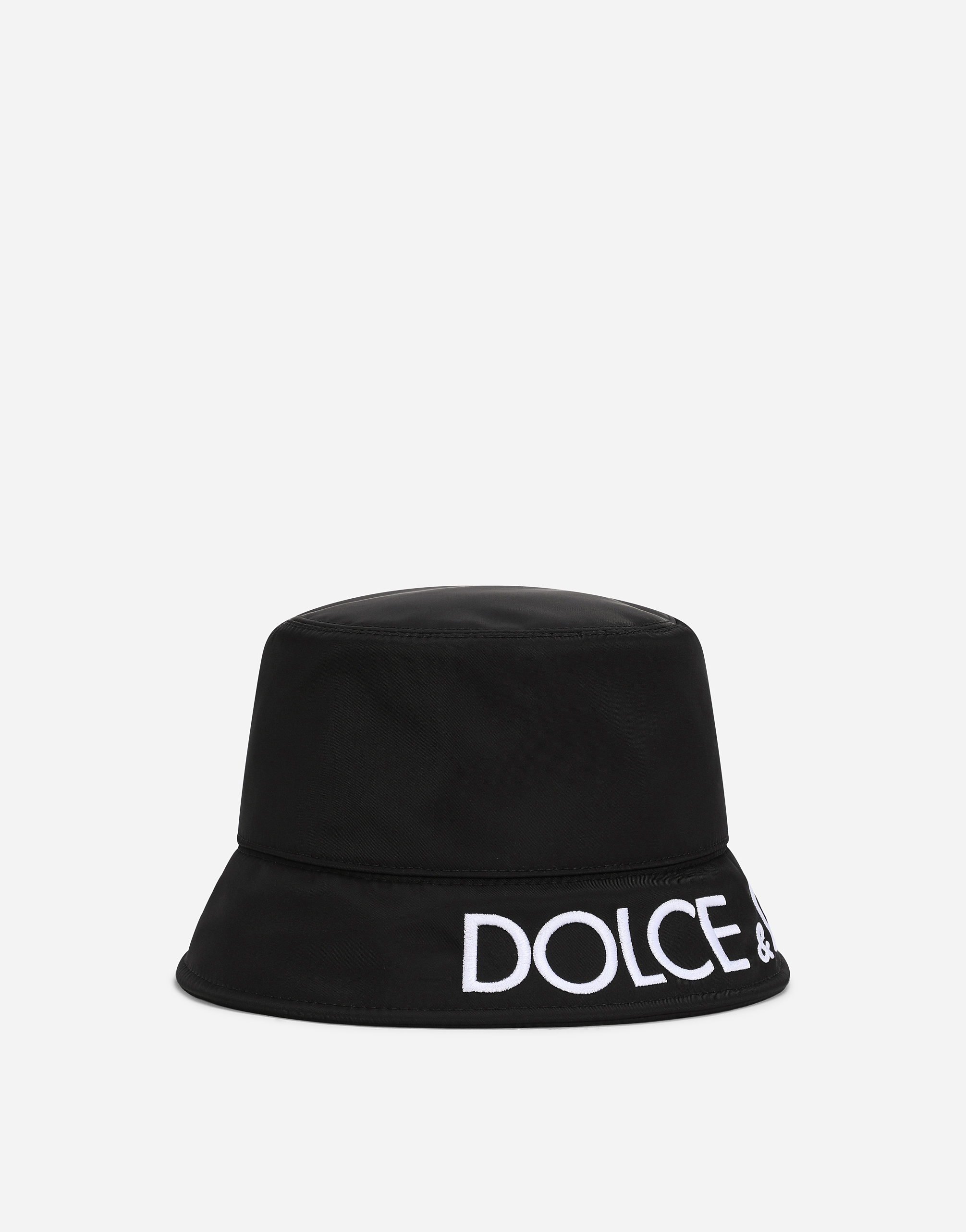 Nylon bucket hat with Dolce&Gabbana embroidery in Black