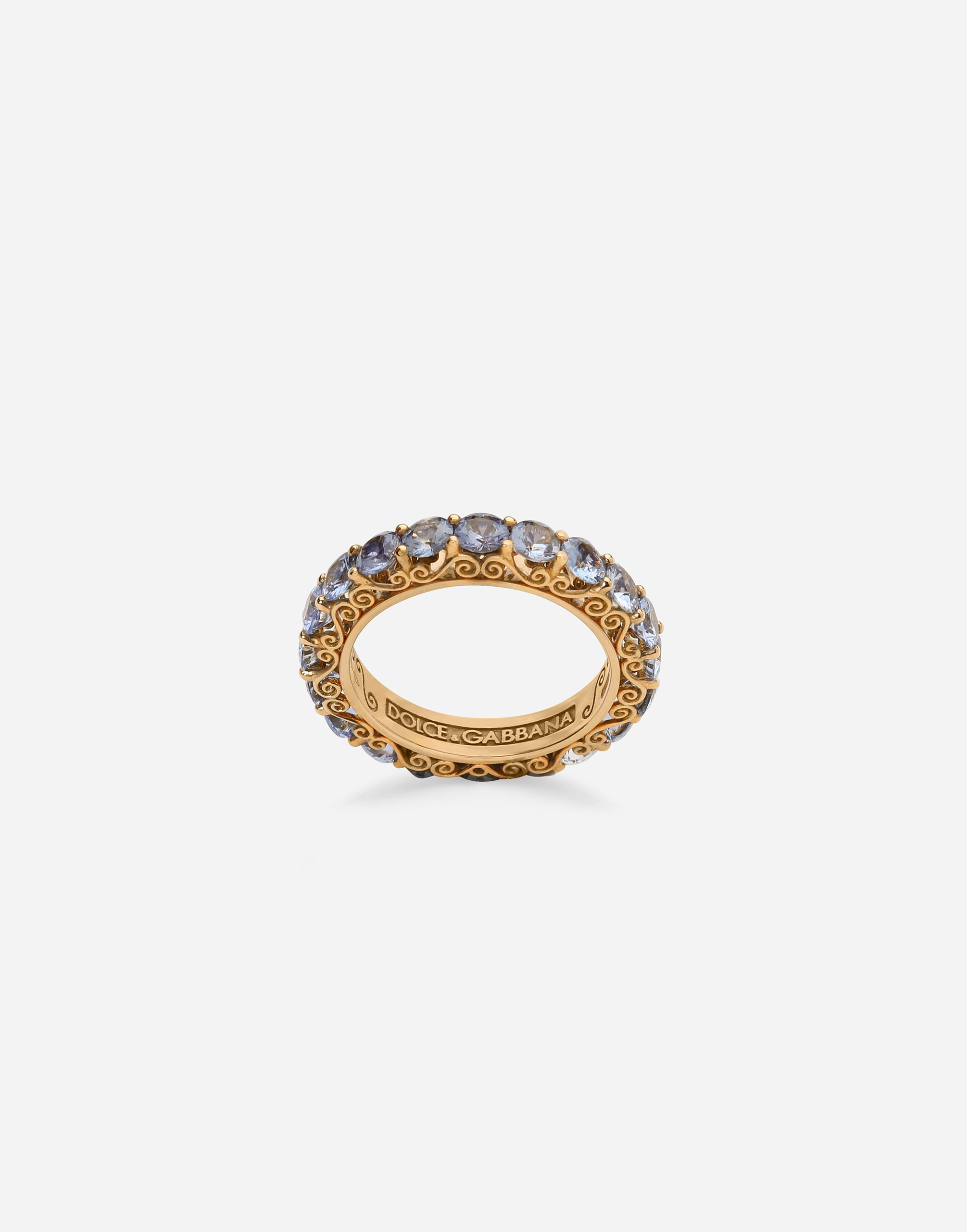Heritage band ring in yellow 18kt gold with light blue sapphires in Gold